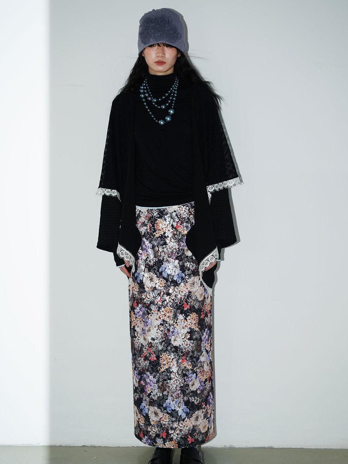 badtaste Floral Metallic Foil Pleated H Silhouette Women's Maxi Skirts