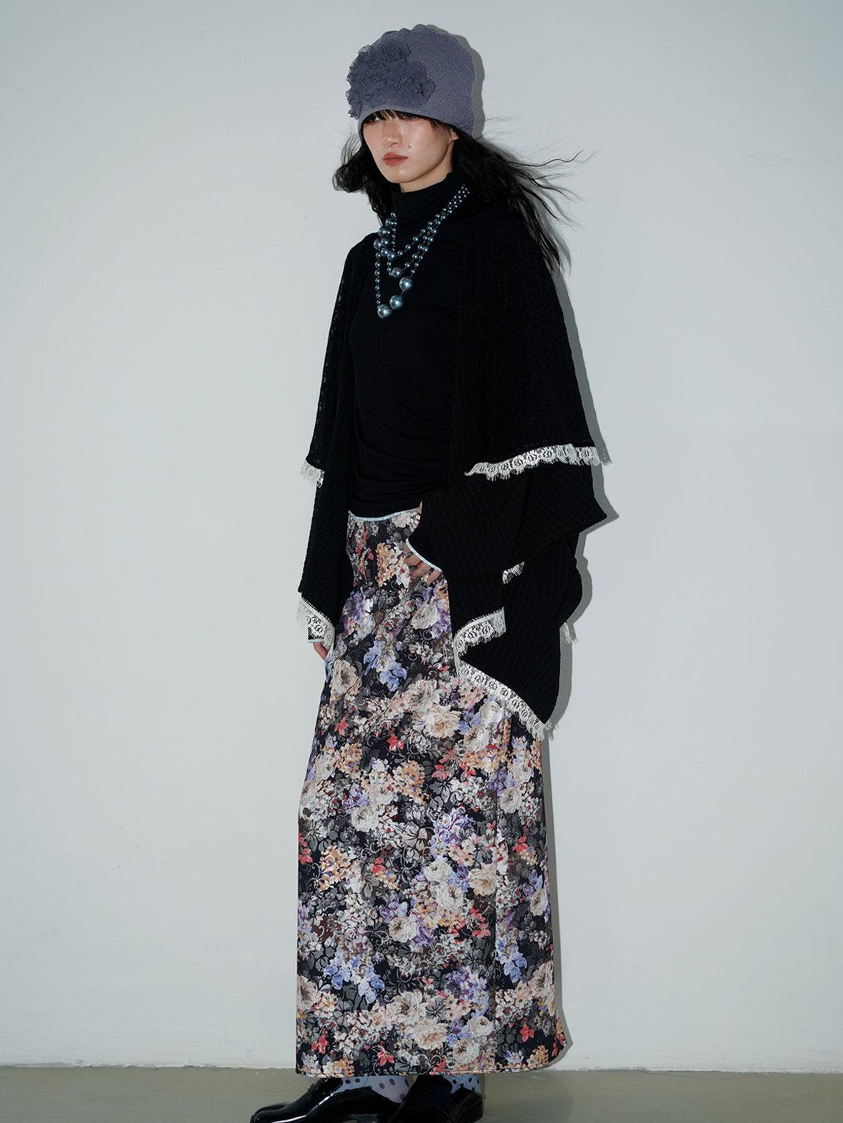 badtaste Floral Metallic Foil Pleated H Silhouette Women's Maxi Skirts