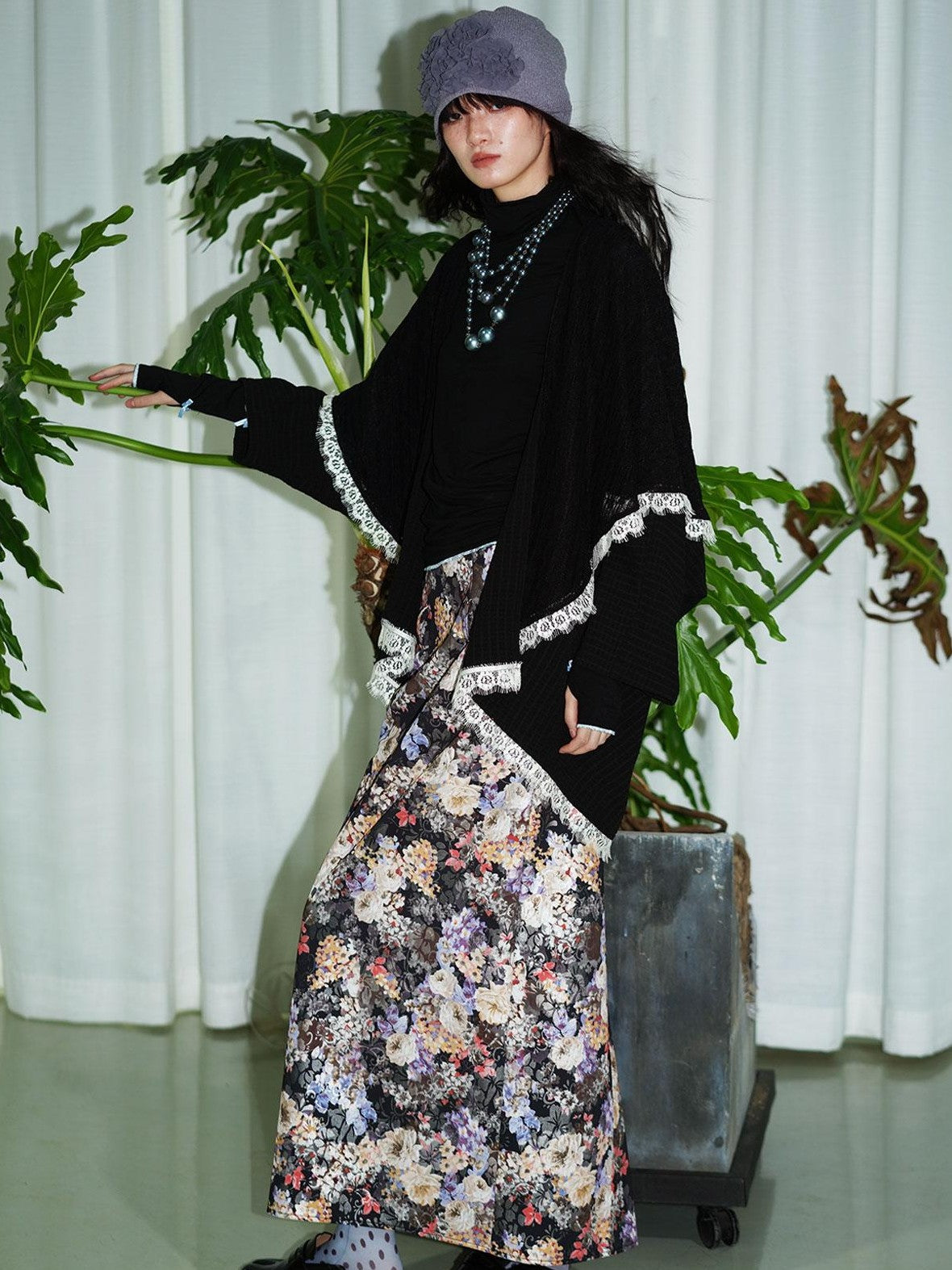badtaste Floral Metallic Foil Pleated H Silhouette Women's Maxi Skirts