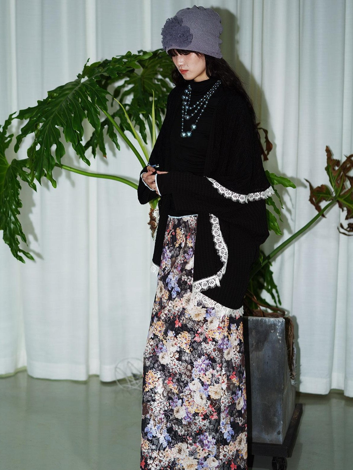 badtaste Floral Metallic Foil Pleated H Silhouette Women's Maxi Skirts