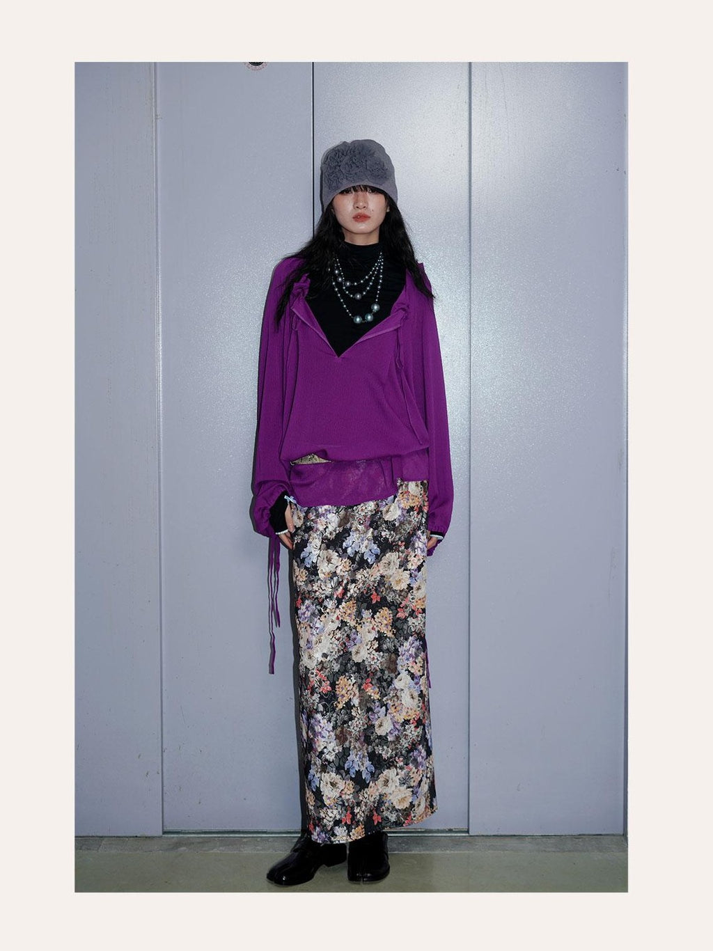 badtaste Floral Metallic Foil Pleated H Silhouette Women's Maxi Skirts