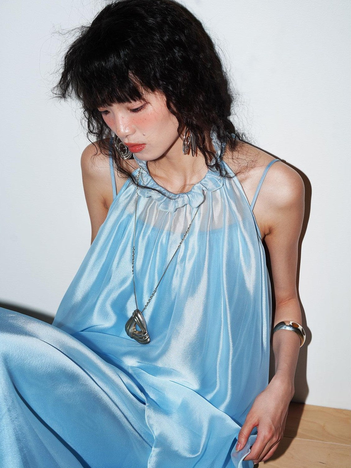 badtaste Flowing Pearlescent Strappy Puff Skirt Women's Tulle Slip Maxi Dresses