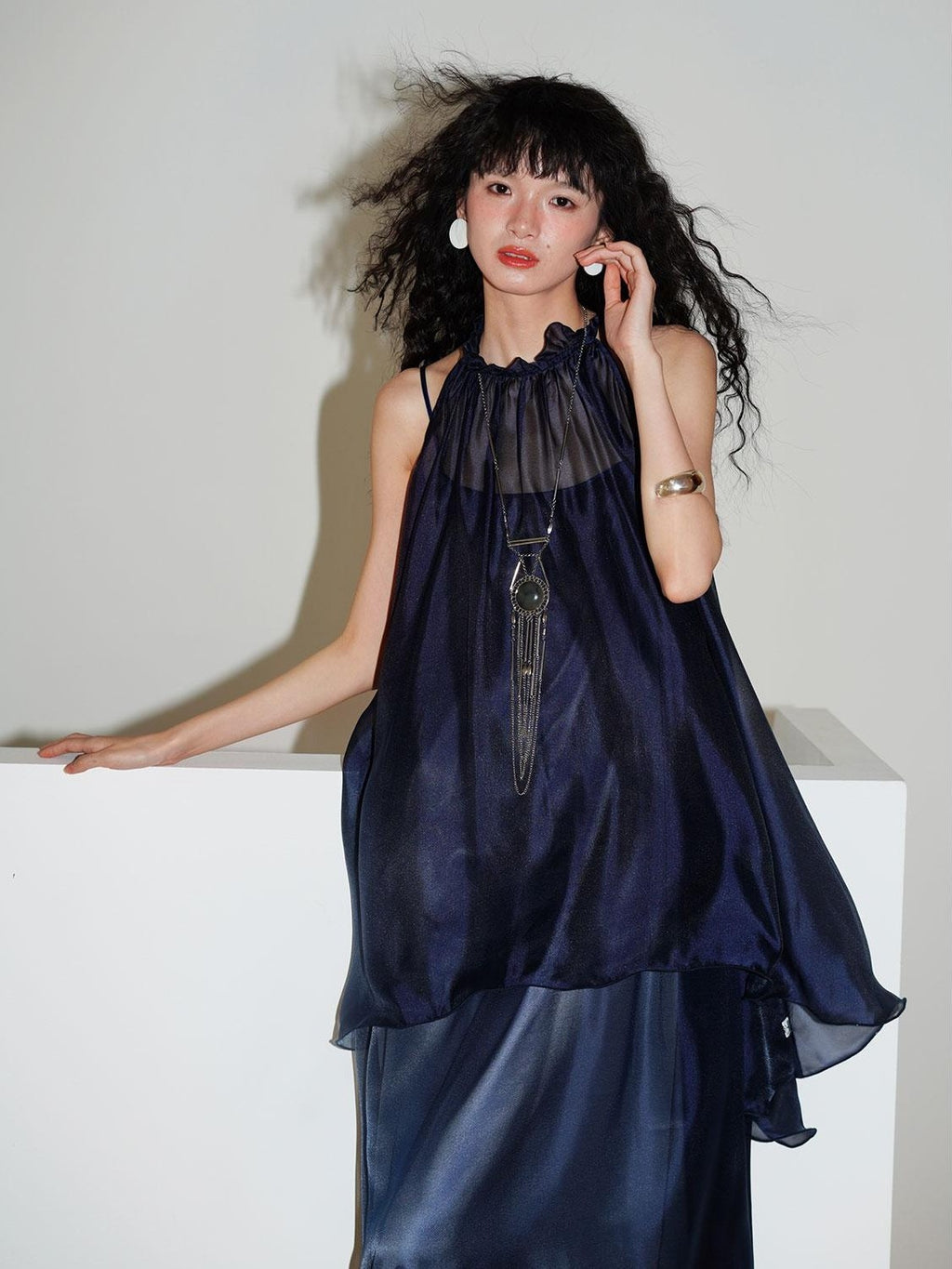 badtaste Flowing Pearlescent Strappy Puff Skirt Women's Tulle Slip Maxi Dresses