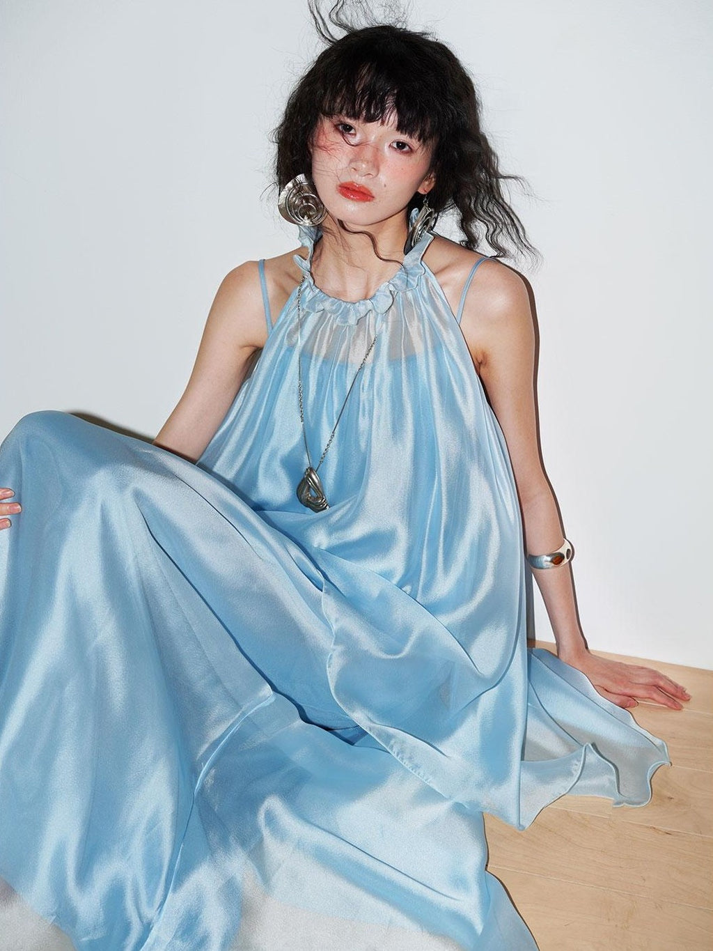 badtaste Flowing Pearlescent Strappy Puff Skirt Women's Tulle Slip Maxi Dresses