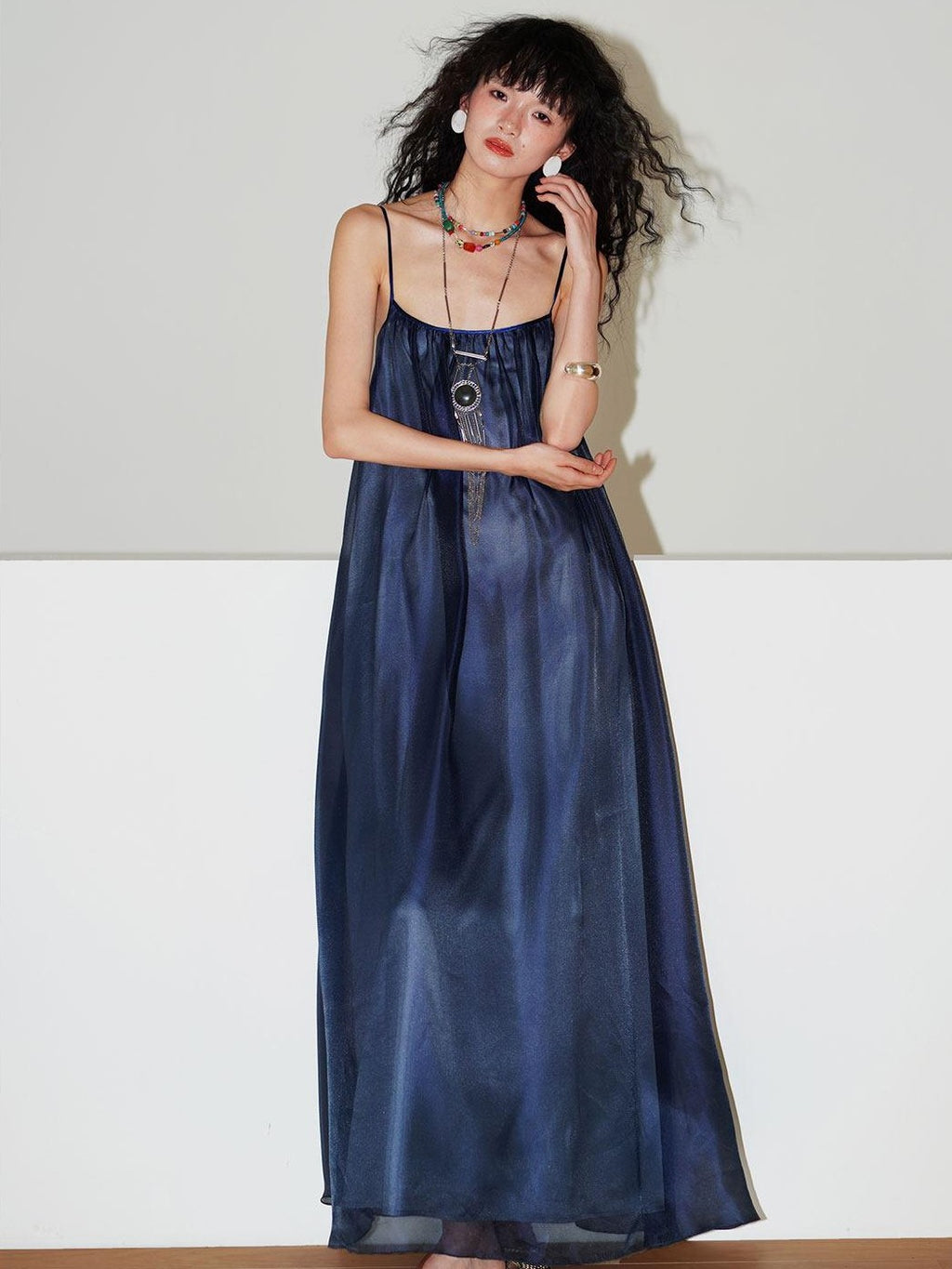 badtaste Flowing Pearlescent Strappy Puff Skirt Women's Tulle Slip Maxi Dresses