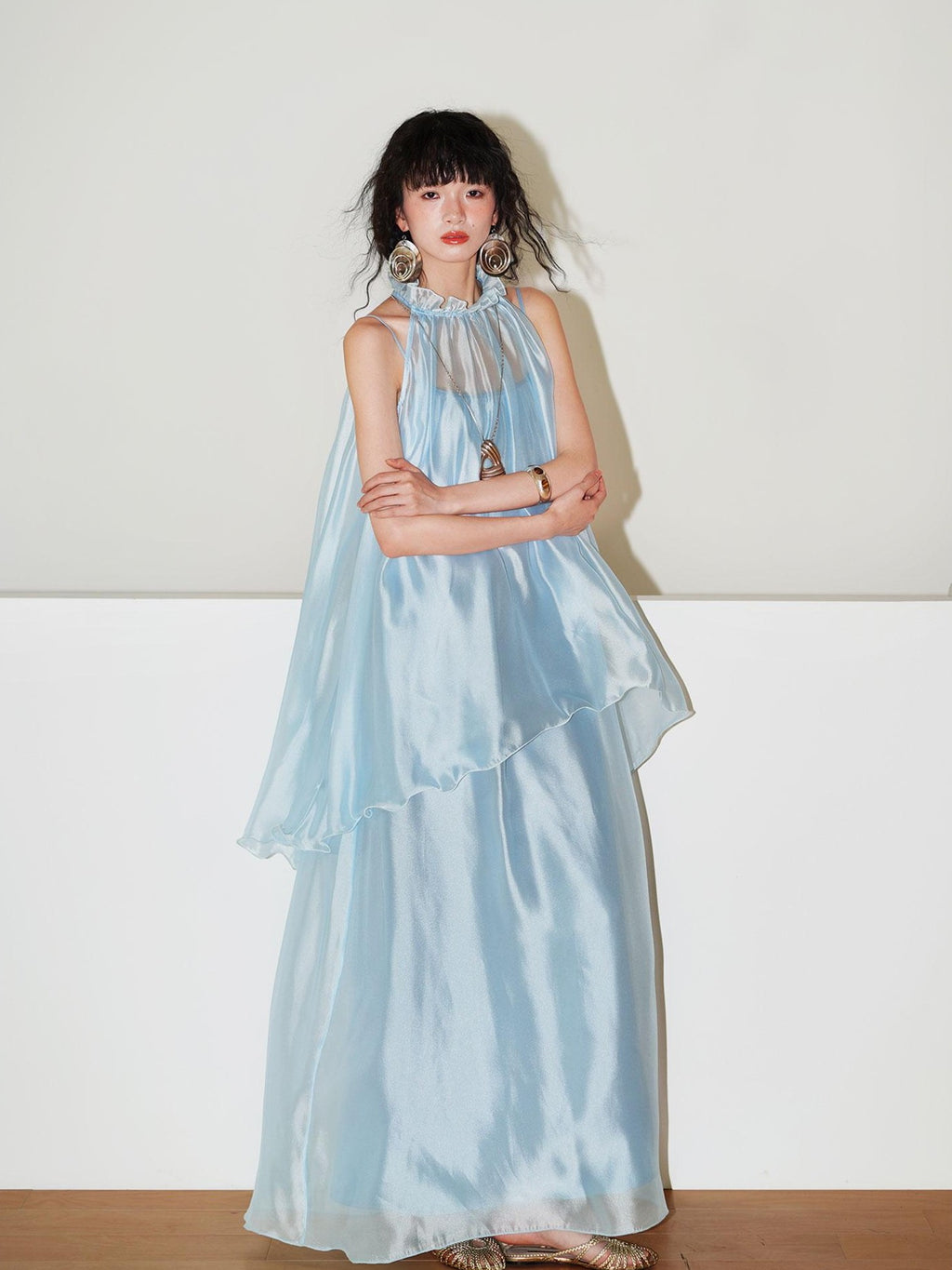 badtaste Flowing Pearlescent Strappy Puff Skirt Women's Tulle Slip Maxi Dresses