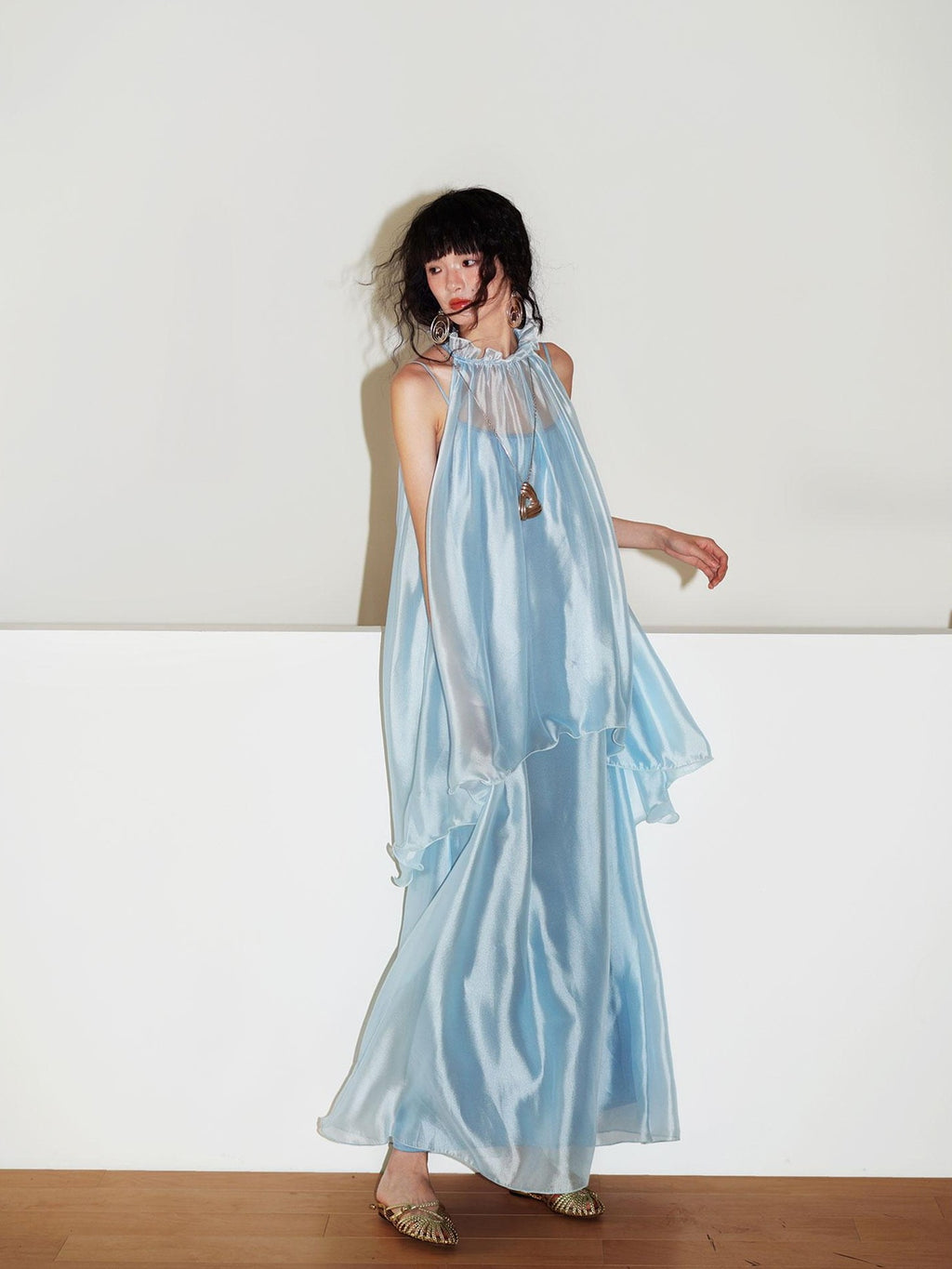 badtaste Flowing Pearlescent Strappy Puff Skirt Women's Tulle Slip Maxi Dresses