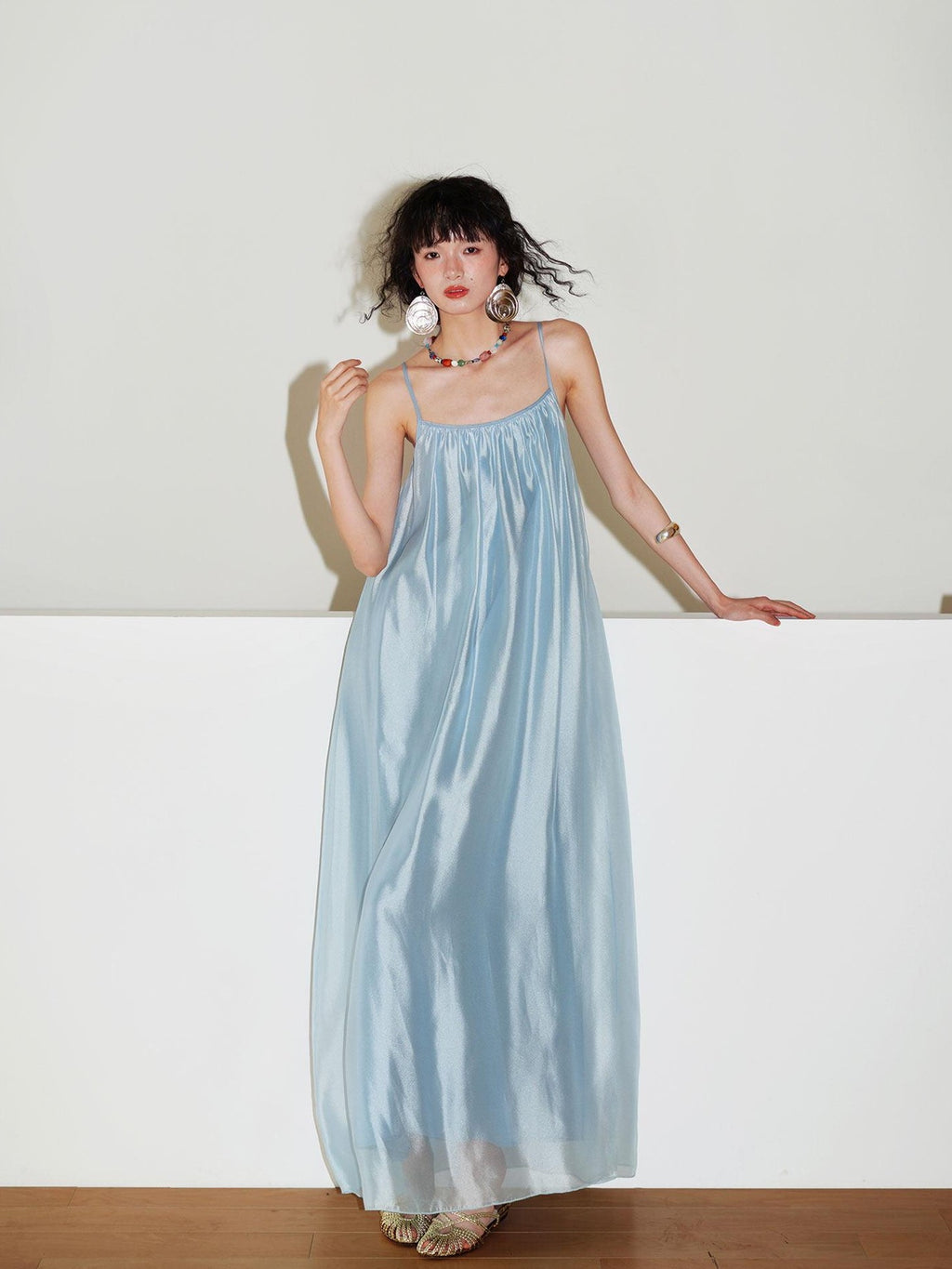 badtaste Flowing Pearlescent Strappy Puff Skirt Women's Tulle Slip Maxi Dresses
