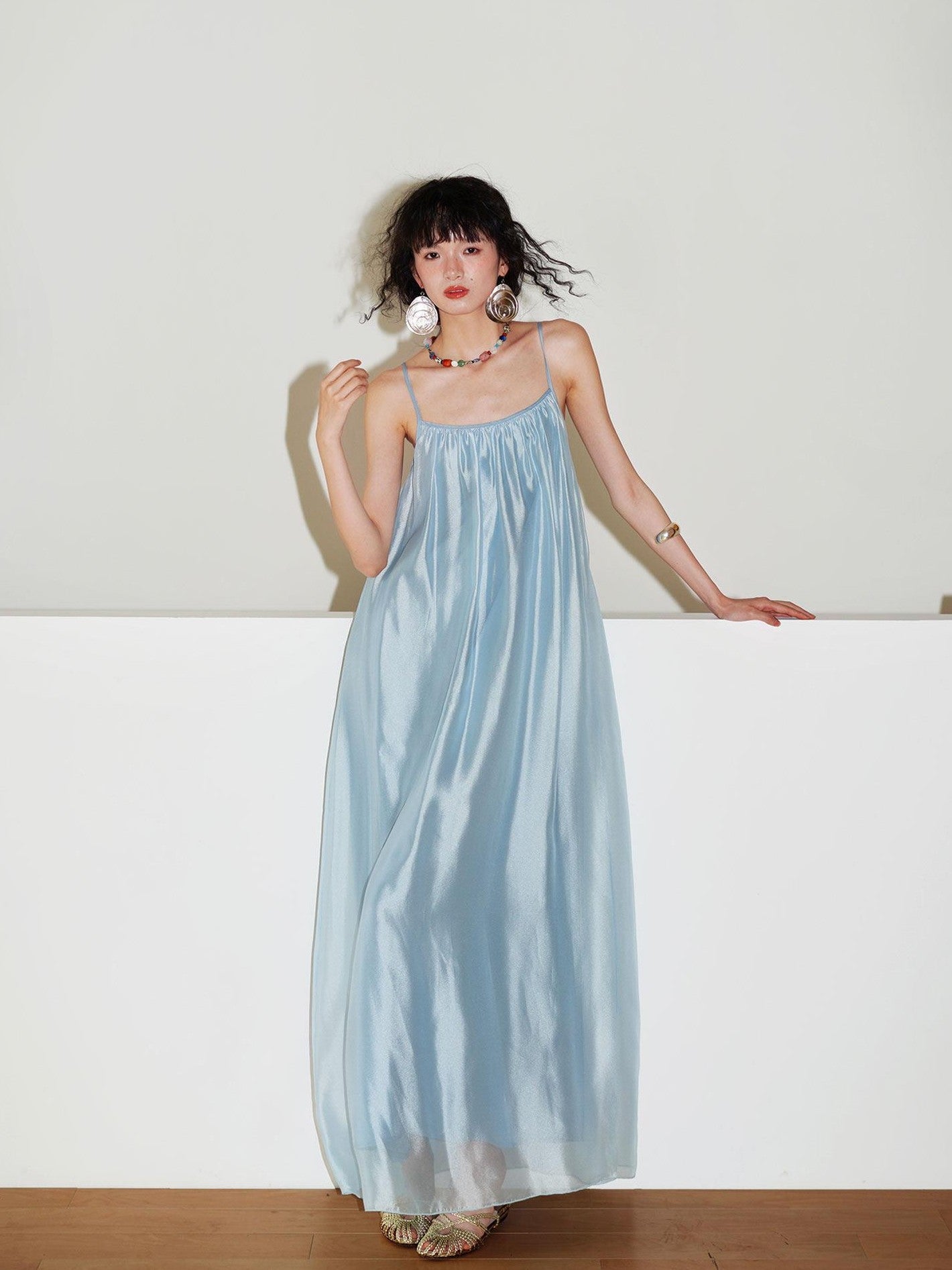 badtaste Flowing Pearlescent Strappy Puff Skirt Women's Tulle Slip Maxi Dresses