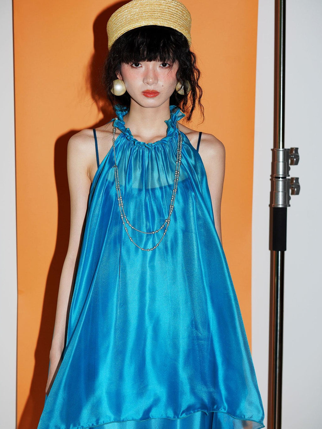 badtaste Flowing Pearlescent Strappy Puff Skirt Women's Tulle Slip Maxi Dresses
