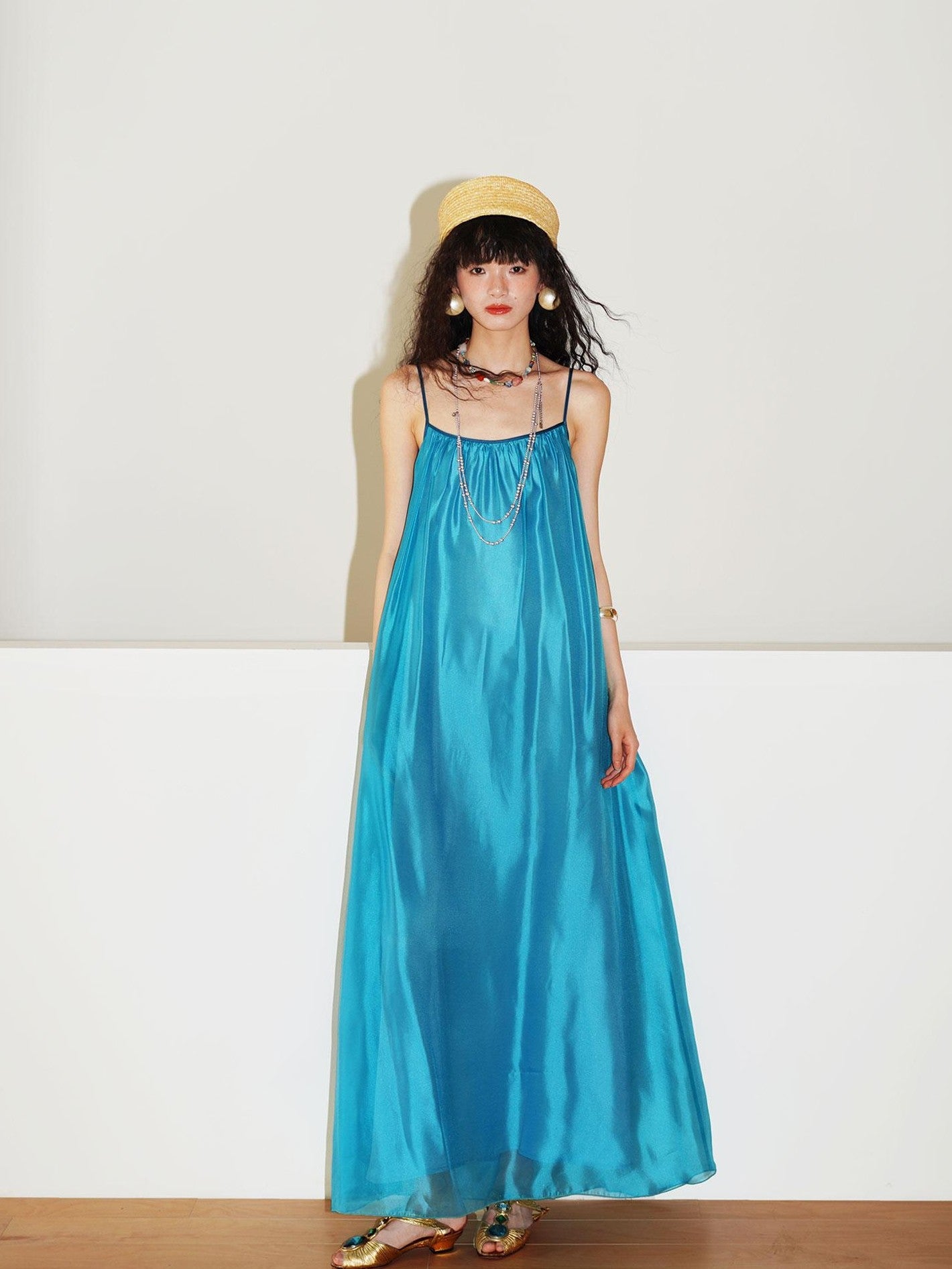 badtaste Flowing Pearlescent Strappy Puff Skirt Women's Tulle Slip Maxi Dresses