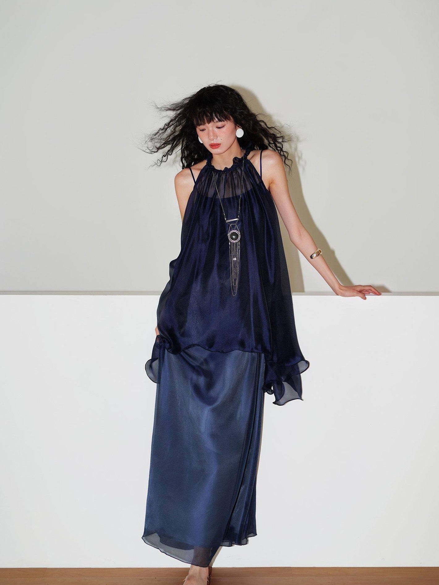 badtaste Flowing Pearlescent Strappy Puff Skirt Women's Tulle Slip Maxi Dresses