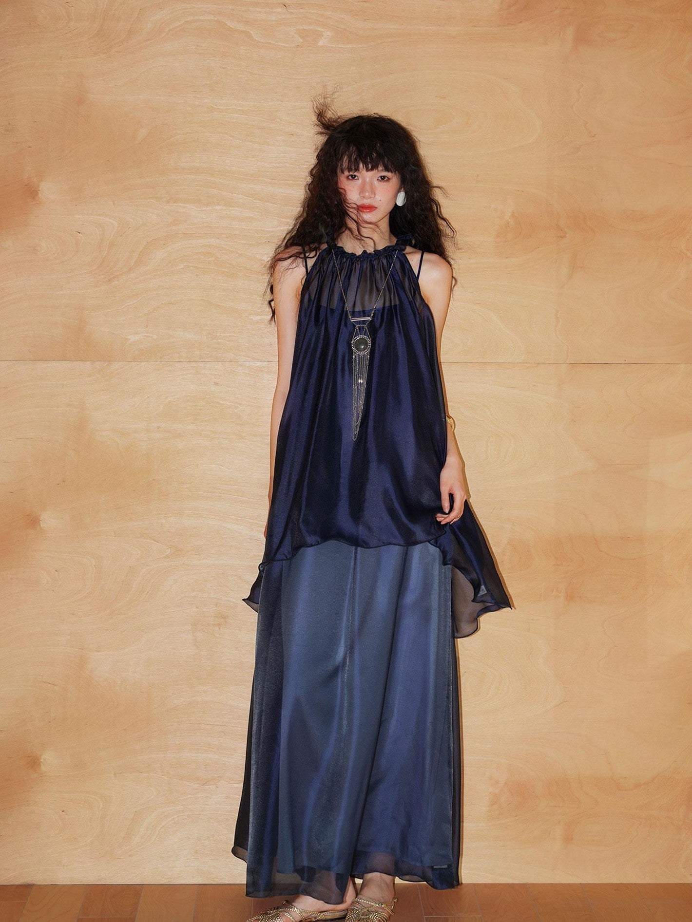 badtaste Flowing Pearlescent Strappy Puff Skirt Women's Tulle Slip Maxi Dresses