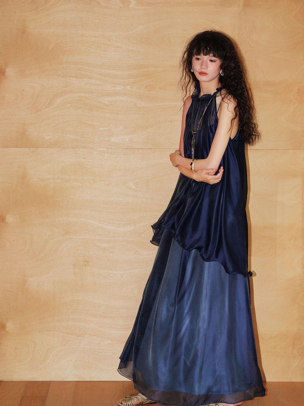 badtaste Flowing Pearlescent Strappy Puff Skirt Women's Tulle Slip Maxi Dresses