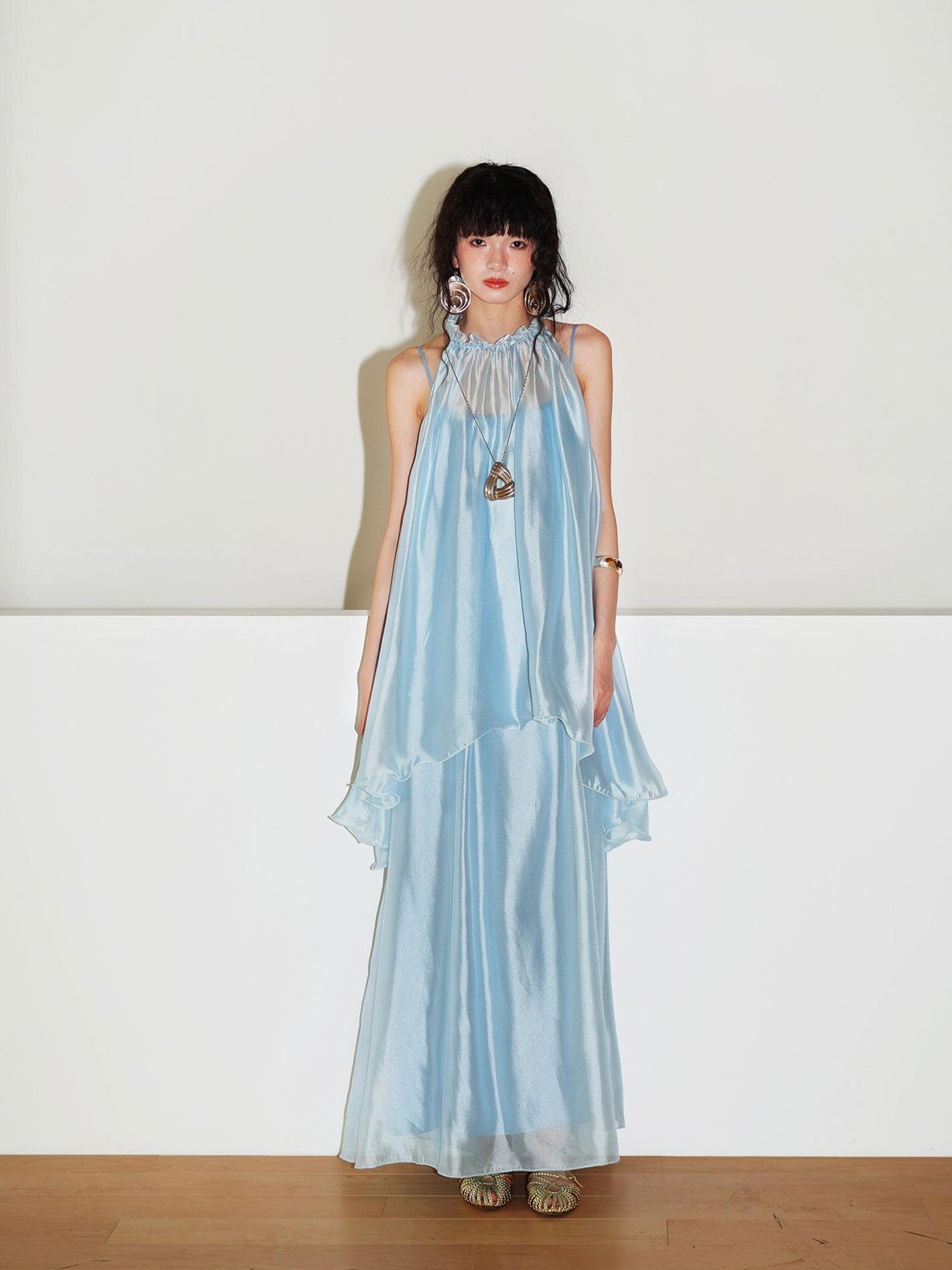 badtaste Flowing Pearlescent Strappy Puff Skirt Women's Tulle Slip Maxi Dresses
