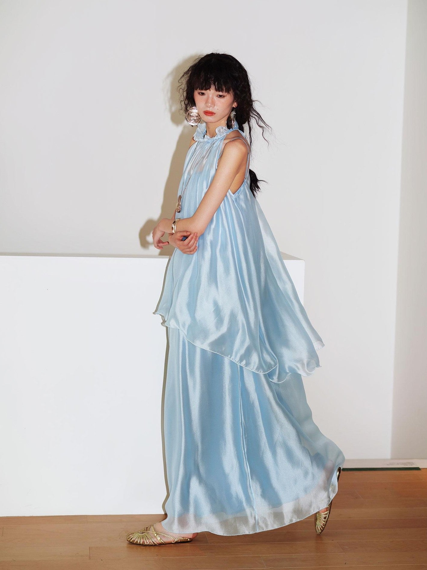 badtaste Flowing Pearlescent Strappy Puff Skirt Women's Tulle Slip Maxi Dresses
