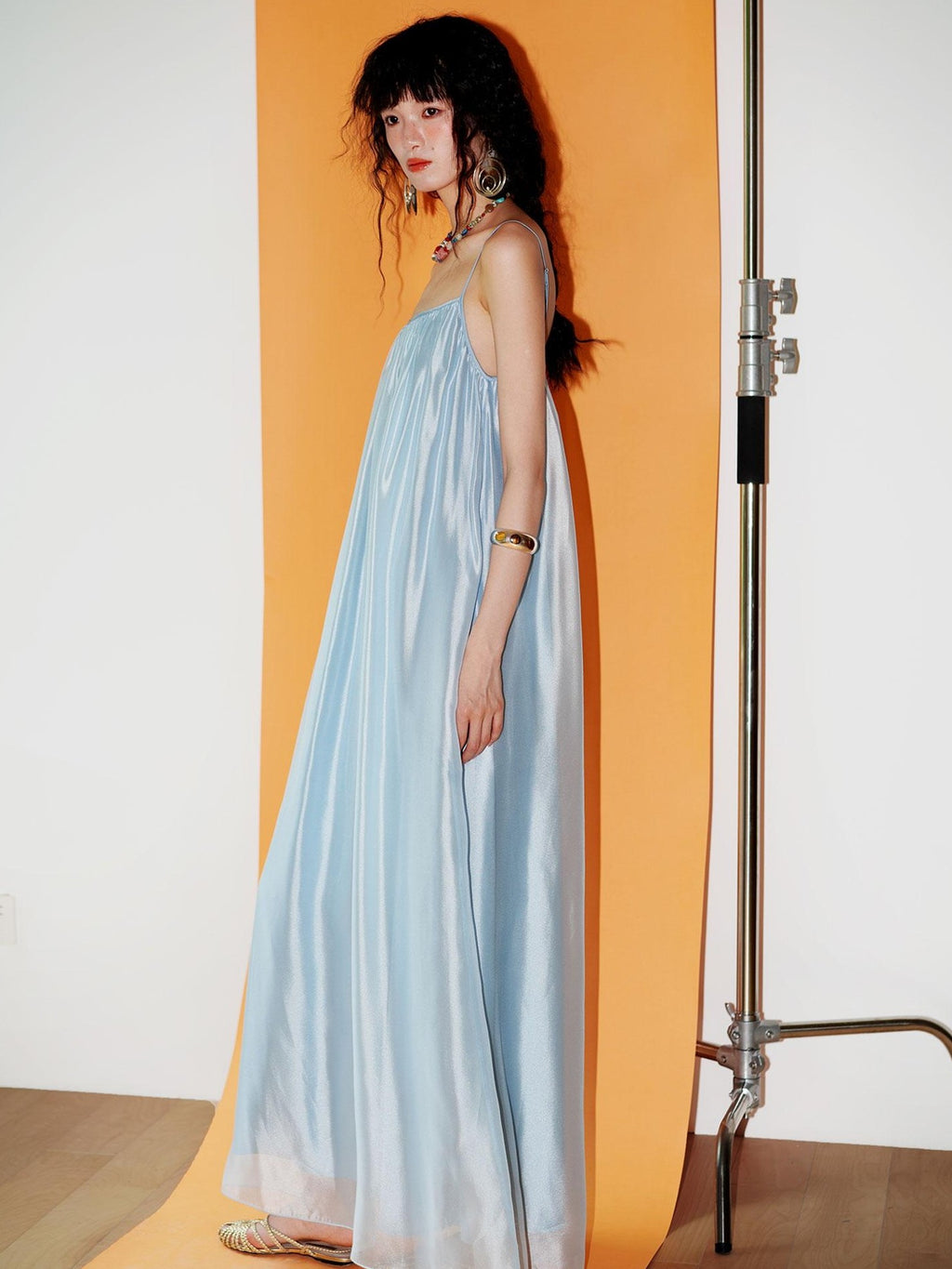 badtaste Flowing Pearlescent Strappy Puff Skirt Women's Tulle Slip Maxi Dresses