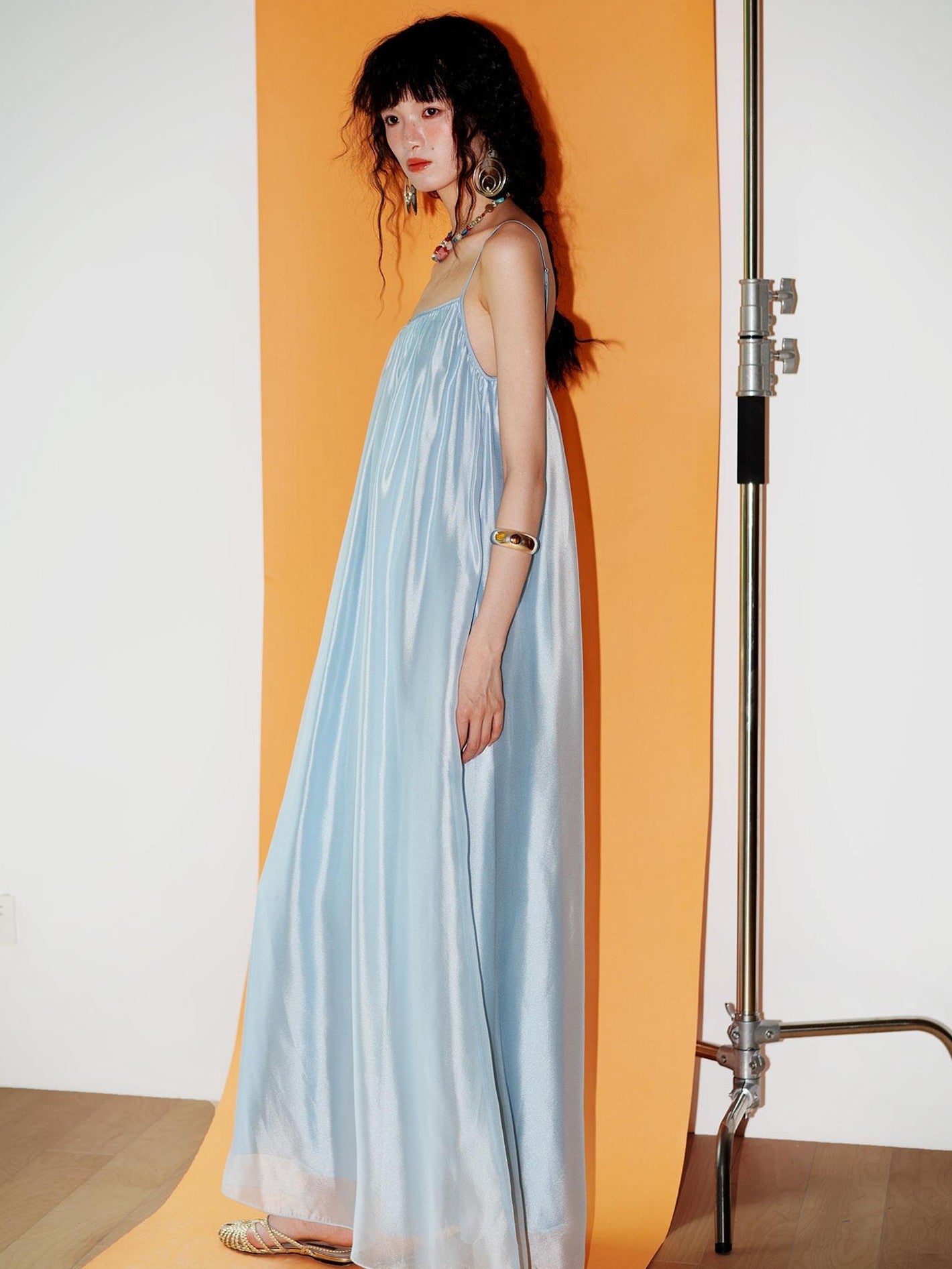badtaste Flowing Pearlescent Strappy Puff Skirt Women's Tulle Slip Maxi Dresses