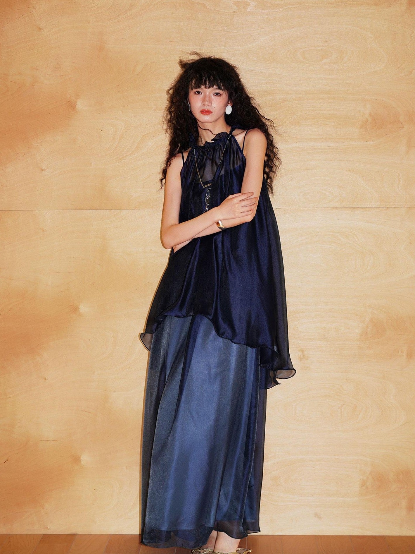 badtaste Flowing Pearlescent Strappy Puff Skirt Women's Tulle Slip Maxi Dresses