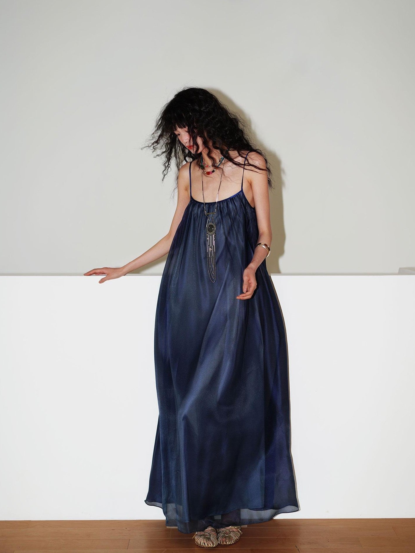 badtaste Flowing Pearlescent Strappy Puff Skirt Women's Tulle Slip Maxi Dresses