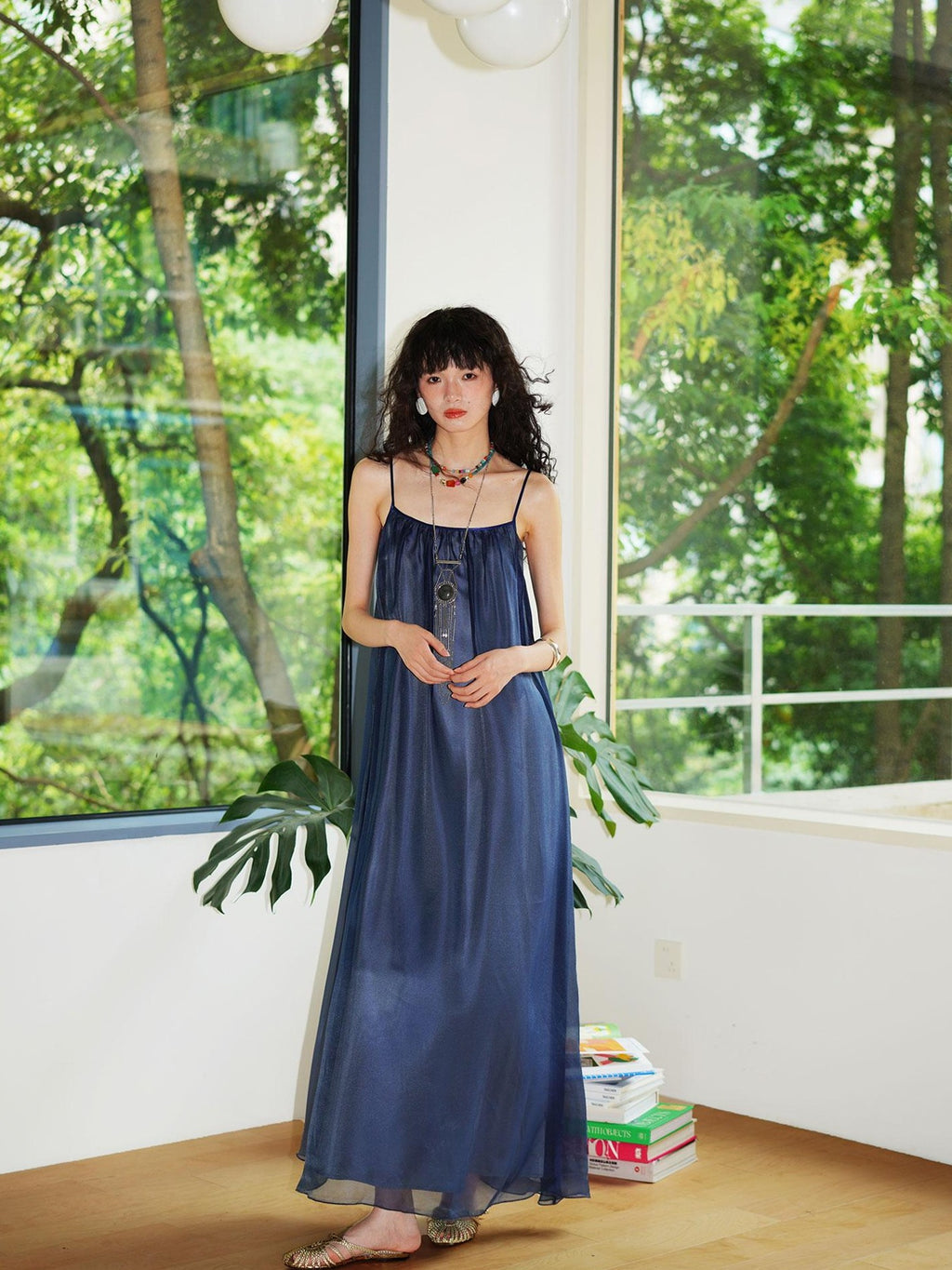 badtaste Flowing Pearlescent Strappy Puff Skirt Women's Tulle Slip Maxi Dresses