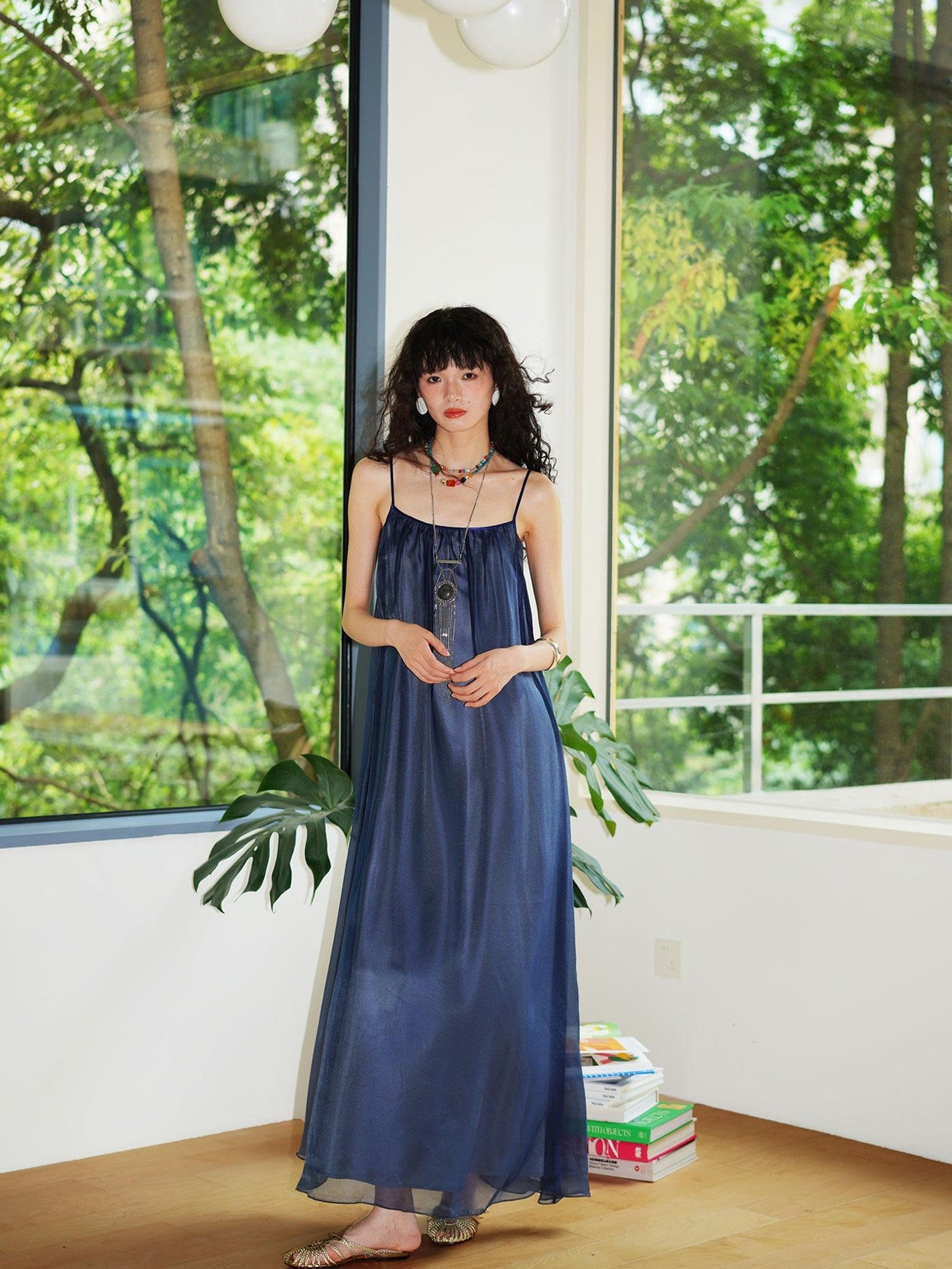 badtaste Flowing Pearlescent Strappy Puff Skirt Women's Tulle Slip Maxi Dresses