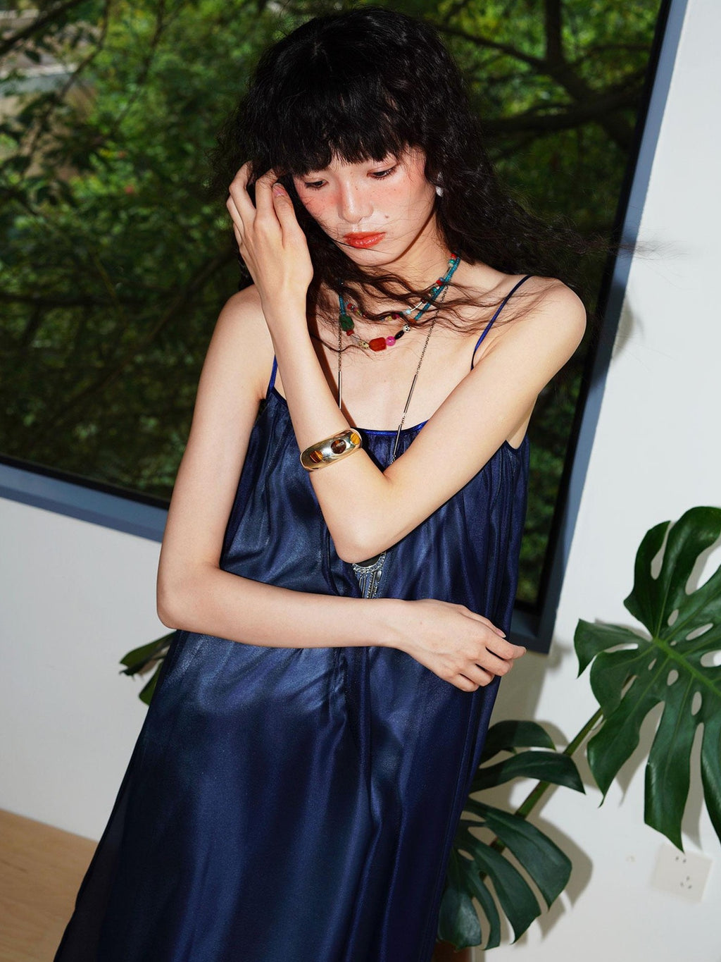 badtaste Flowing Pearlescent Strappy Puff Skirt Women's Tulle Slip Maxi Dresses
