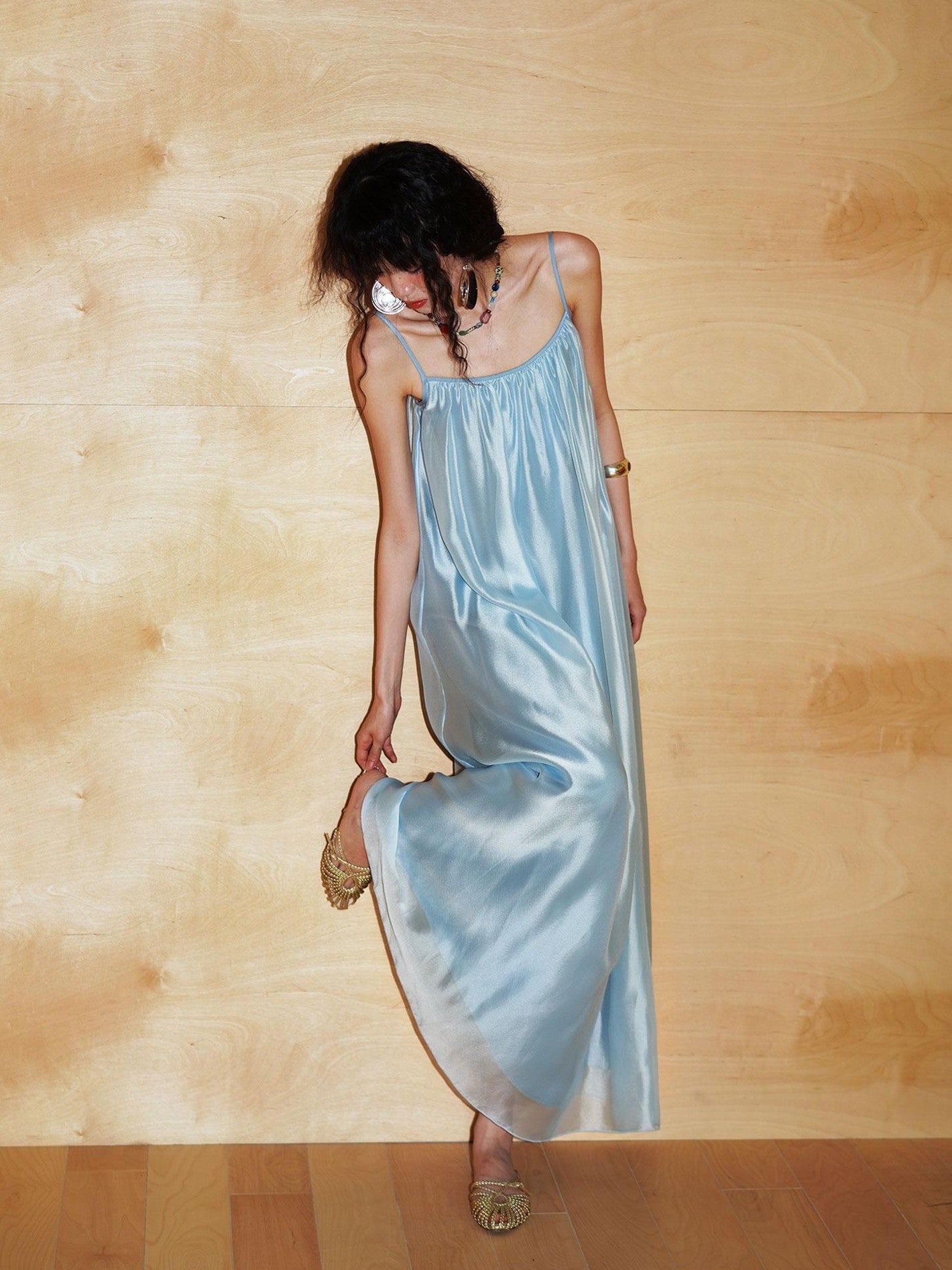 badtaste Flowing Pearlescent Strappy Puff Skirt Women's Tulle Slip Maxi Dresses