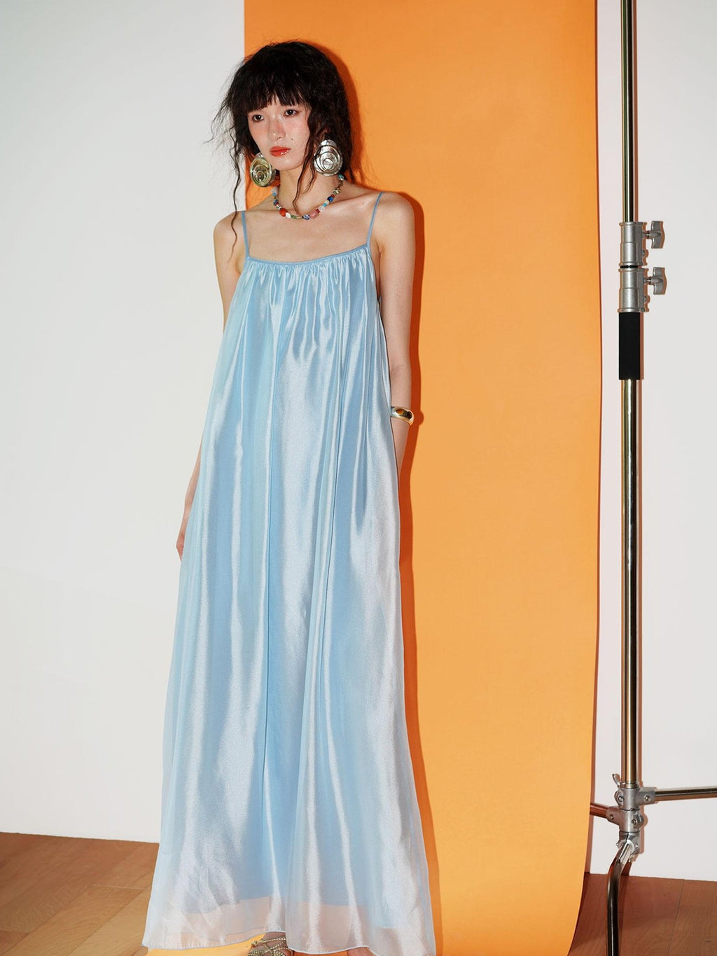 badtaste Flowing Pearlescent Strappy Puff Skirt Women's Tulle Slip Maxi Dresses