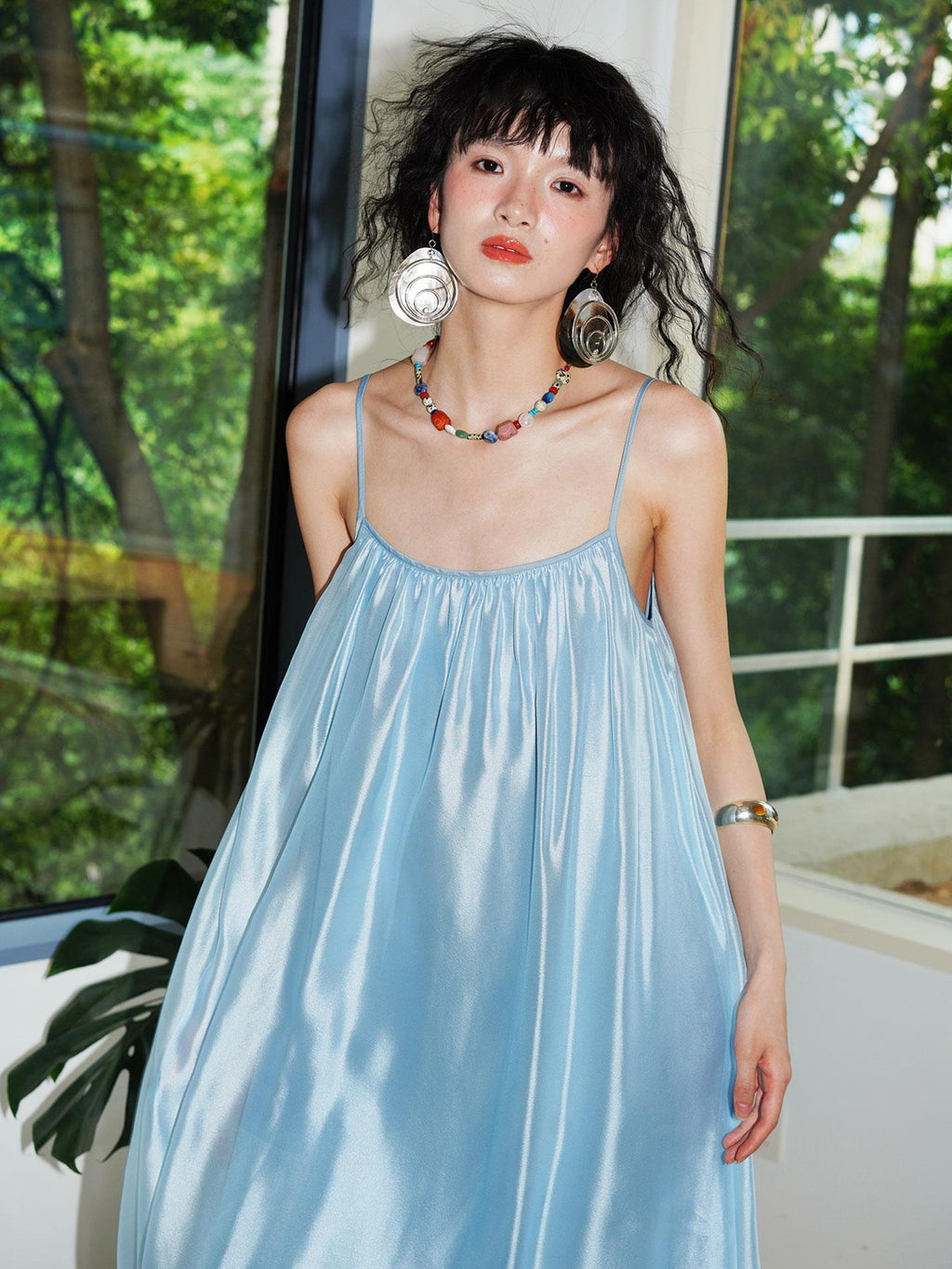 badtaste Flowing Pearlescent Strappy Puff Skirt Women's Tulle Slip Maxi Dresses
