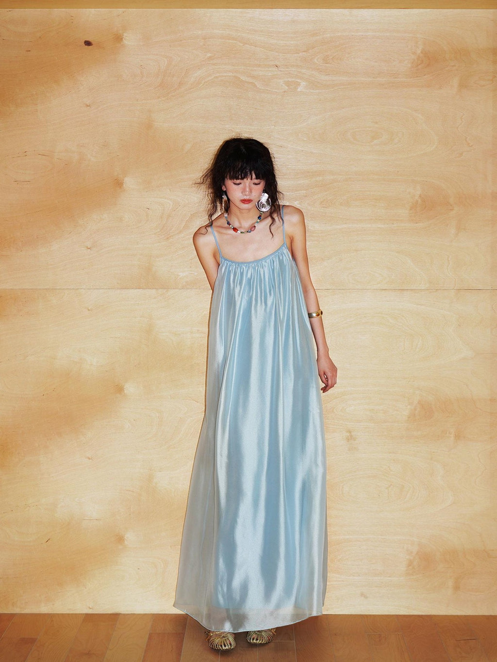 badtaste Flowing Pearlescent Strappy Puff Skirt Women's Tulle Slip Maxi Dresses
