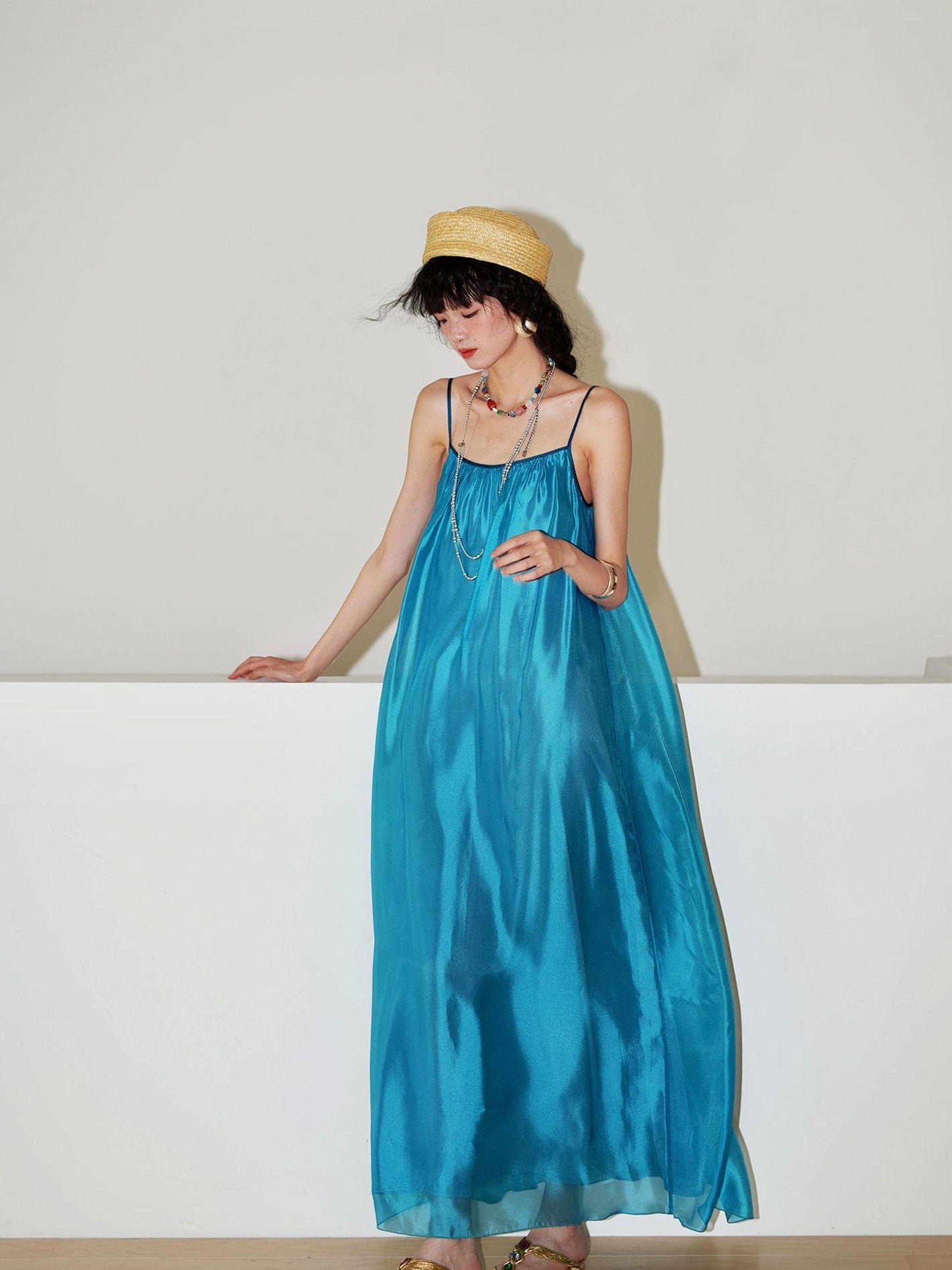 badtaste Flowing Pearlescent Strappy Puff Skirt Women's Tulle Slip Maxi Dresses