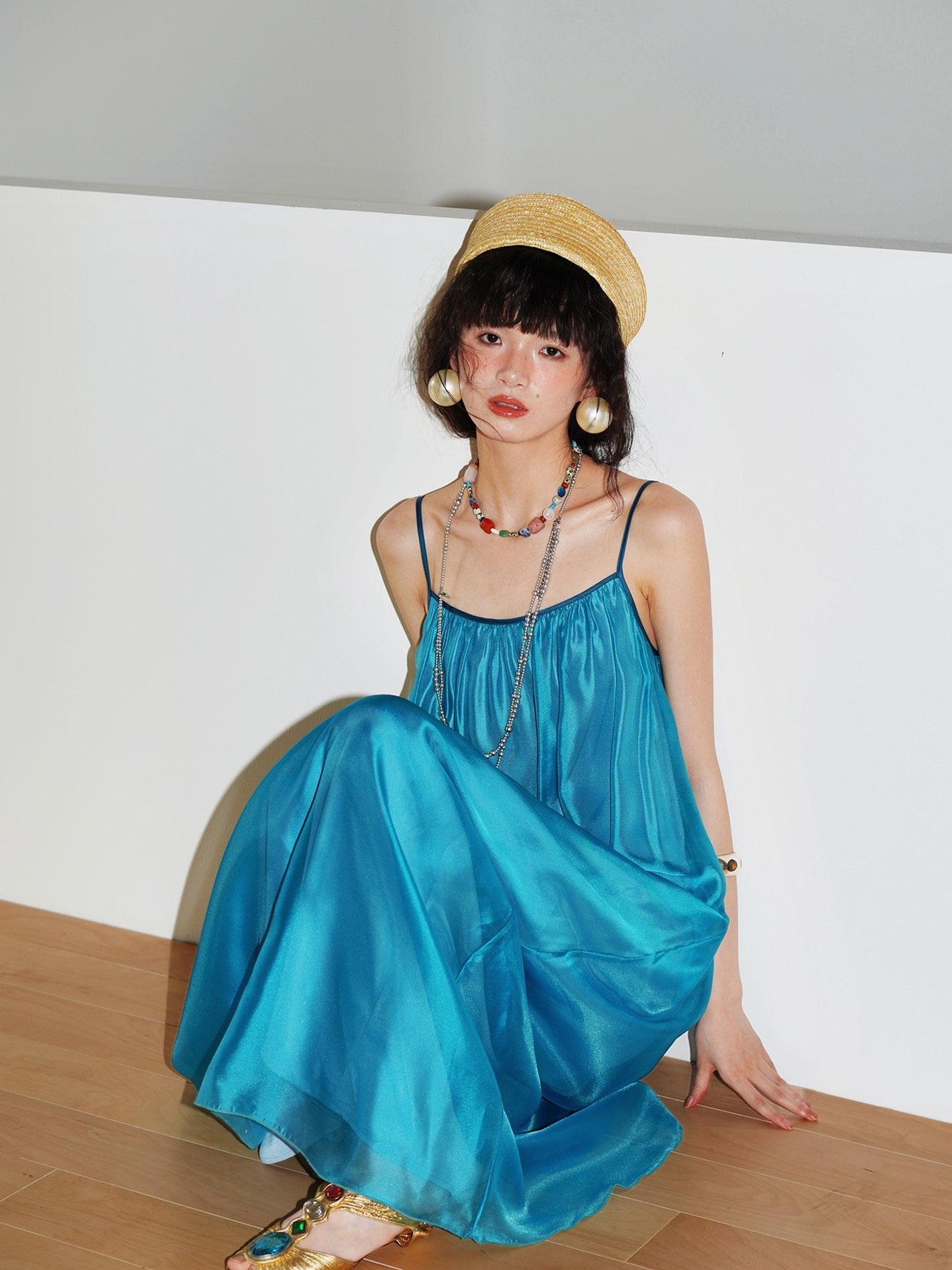 badtaste Flowing Pearlescent Strappy Puff Skirt Women's Tulle Slip Maxi Dresses