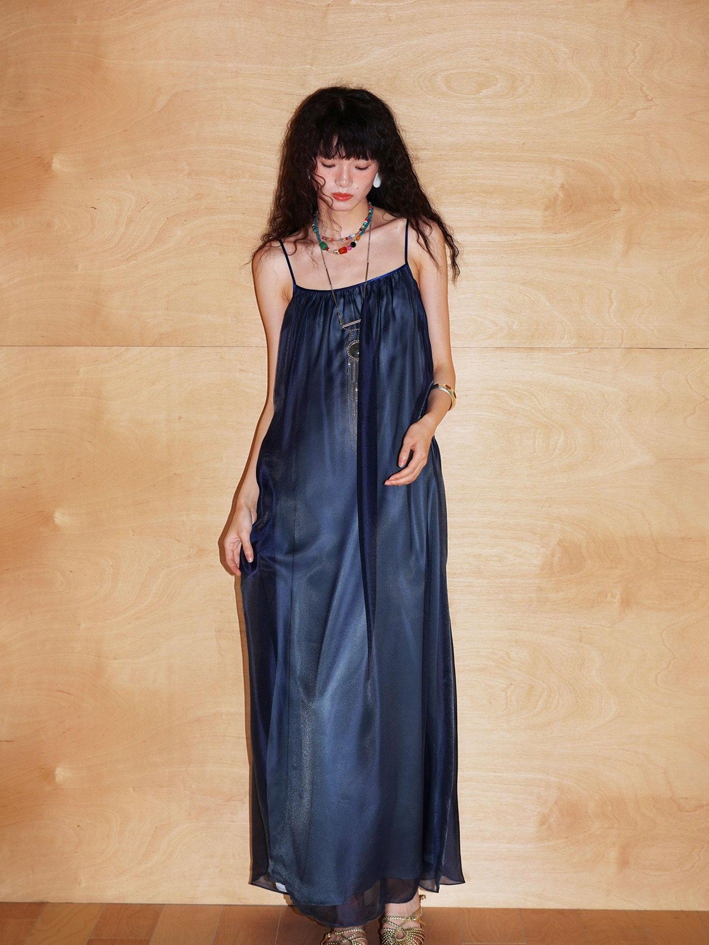 badtaste Flowing Pearlescent Strappy Puff Skirt Women's Tulle Slip Maxi Dresses