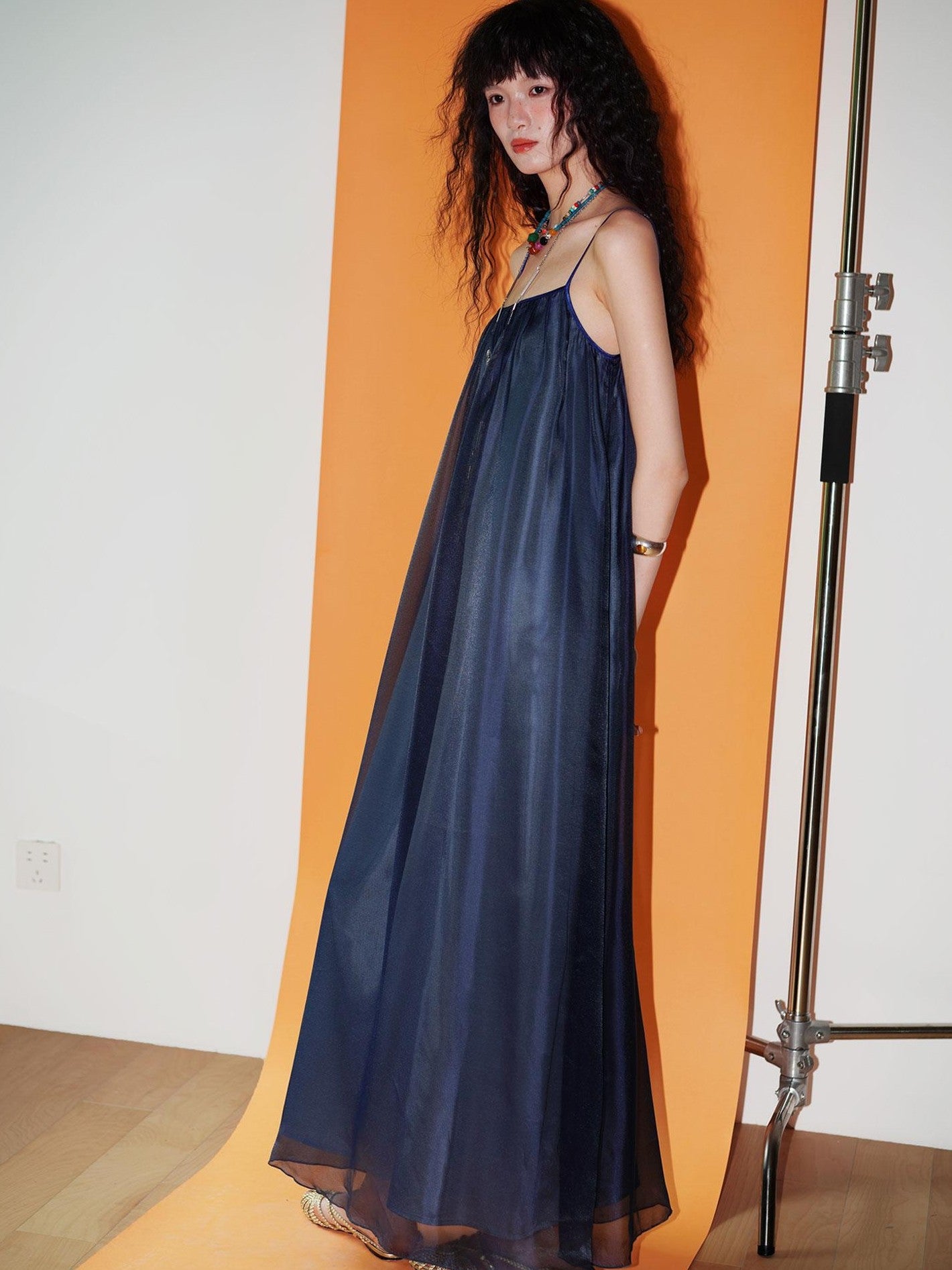 badtaste Flowing Pearlescent Strappy Puff Skirt Women's Tulle Slip Maxi Dresses