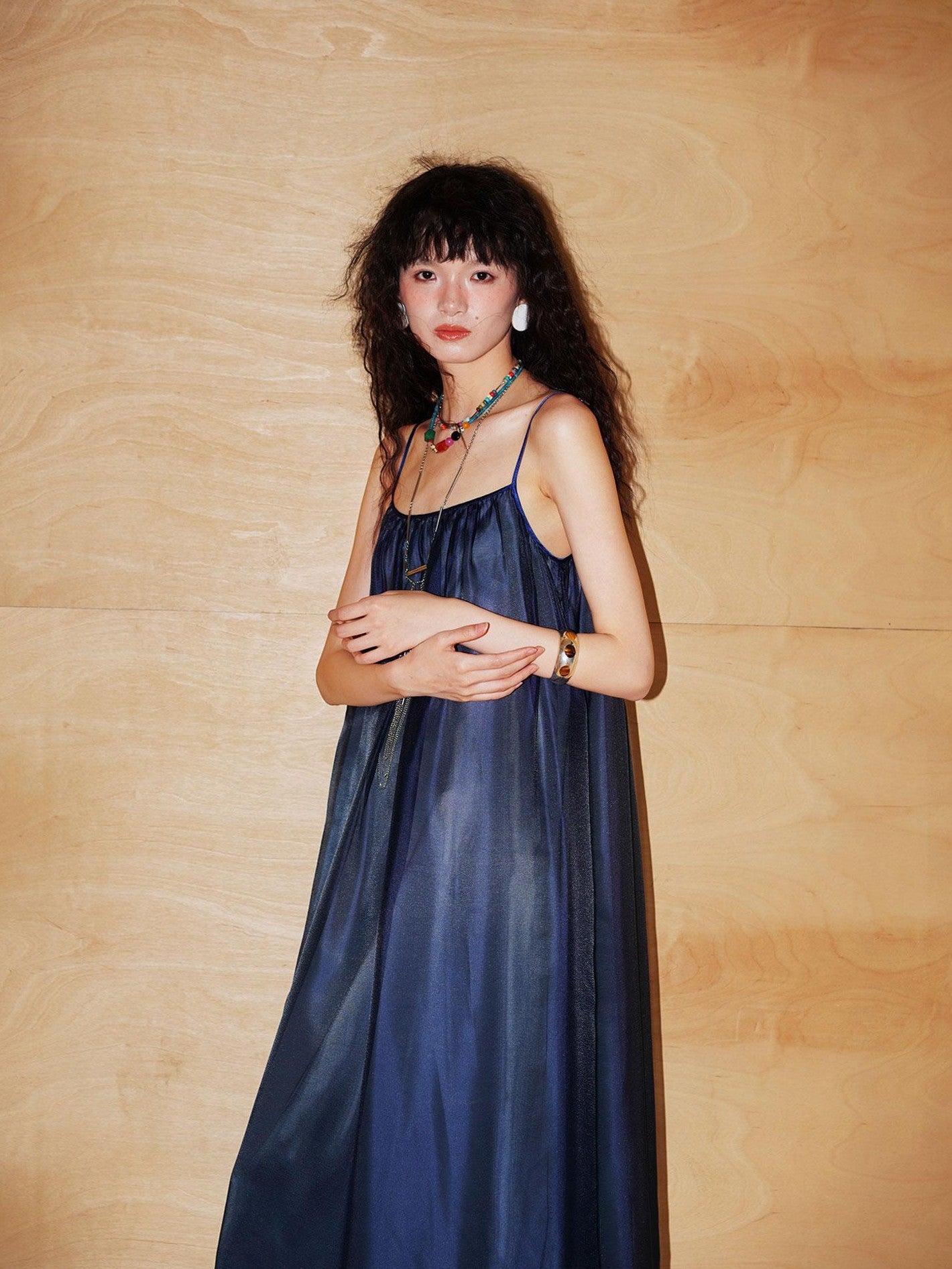 badtaste Flowing Pearlescent Strappy Puff Skirt Women's Tulle Slip Maxi Dresses