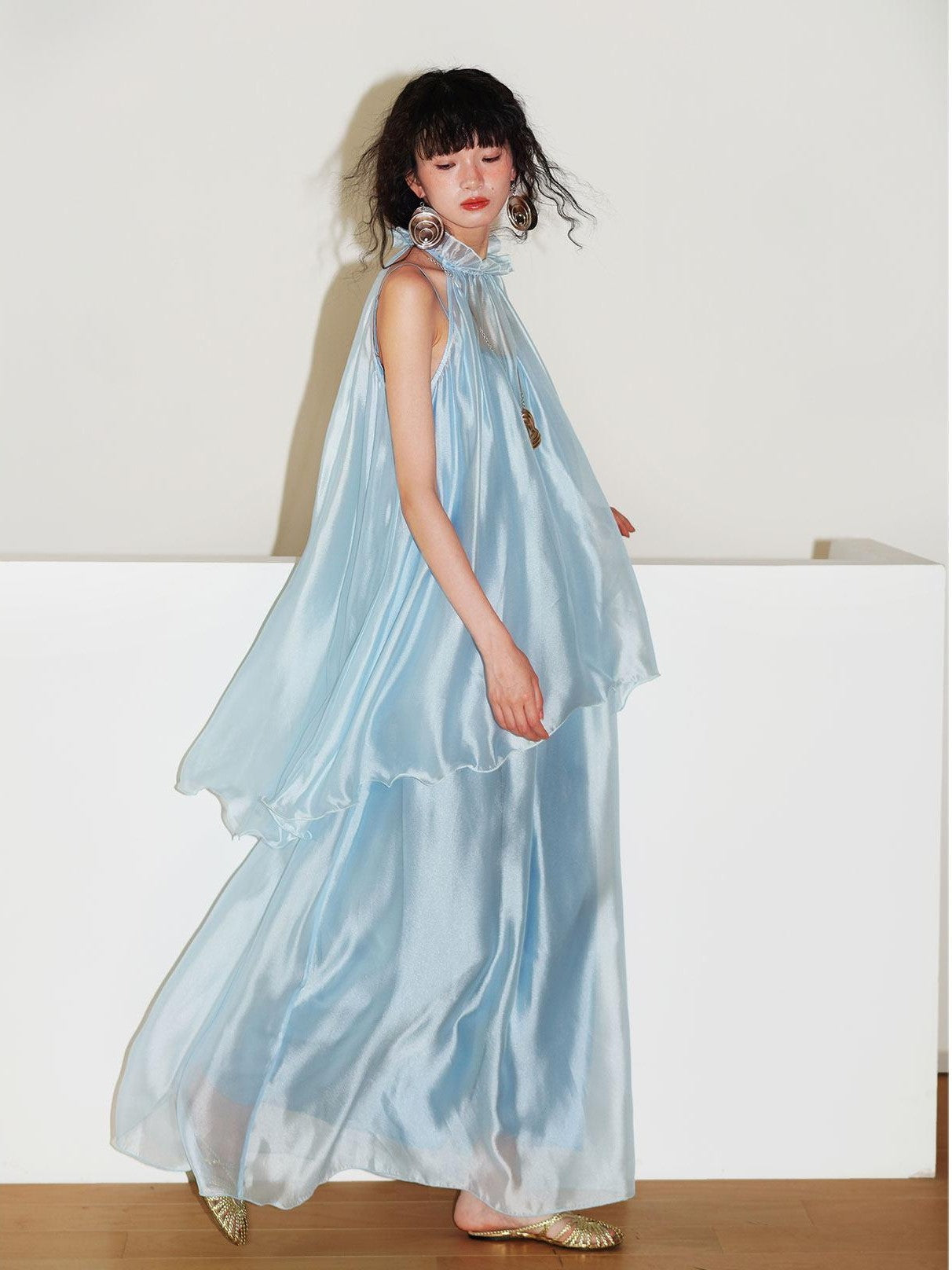 badtaste Flowing Pearlescent Strappy Puff Skirt Women's Tulle Slip Maxi Dresses