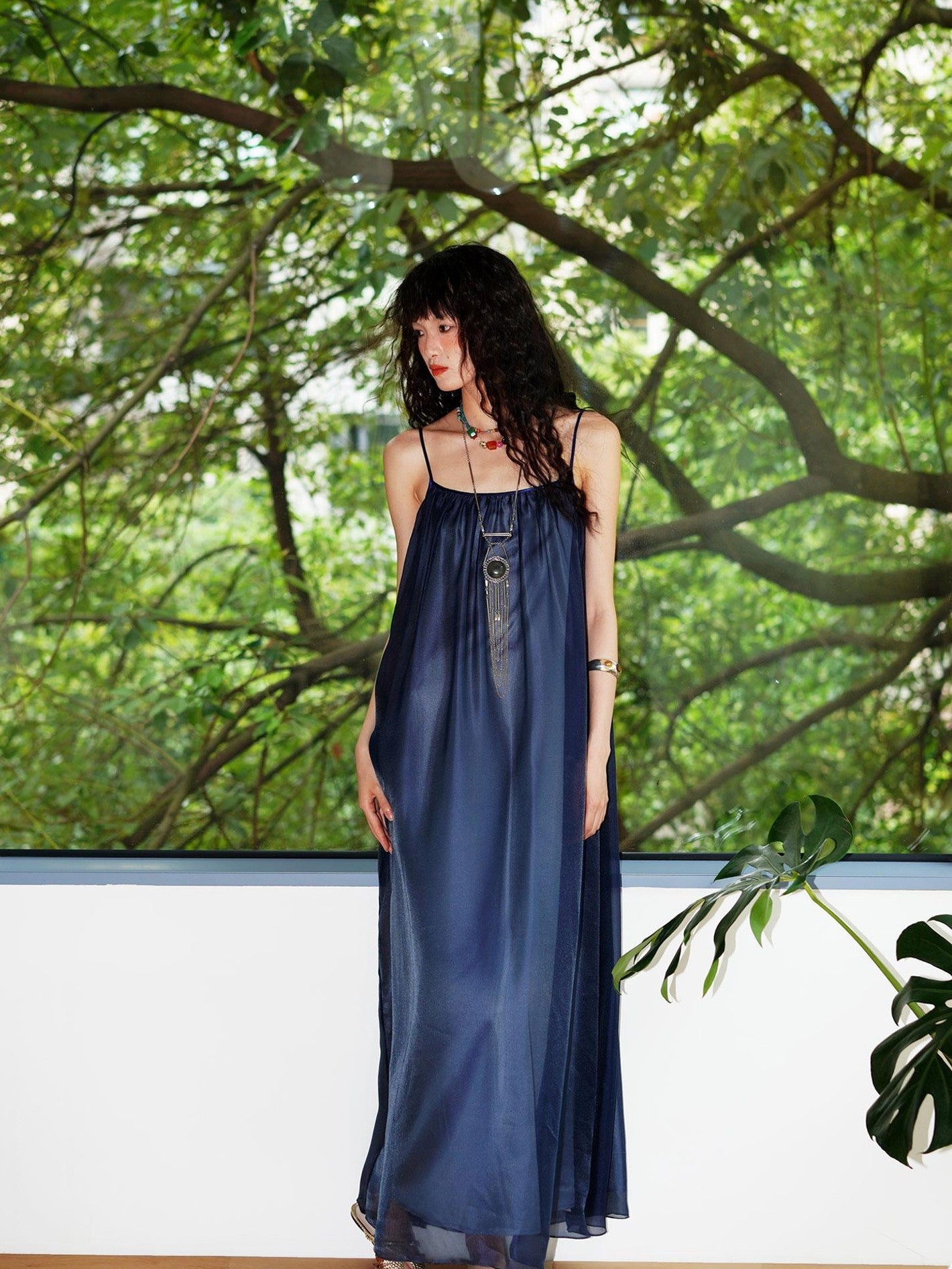 badtaste Flowing Pearlescent Strappy Puff Skirt Women's Tulle Slip Maxi Dresses