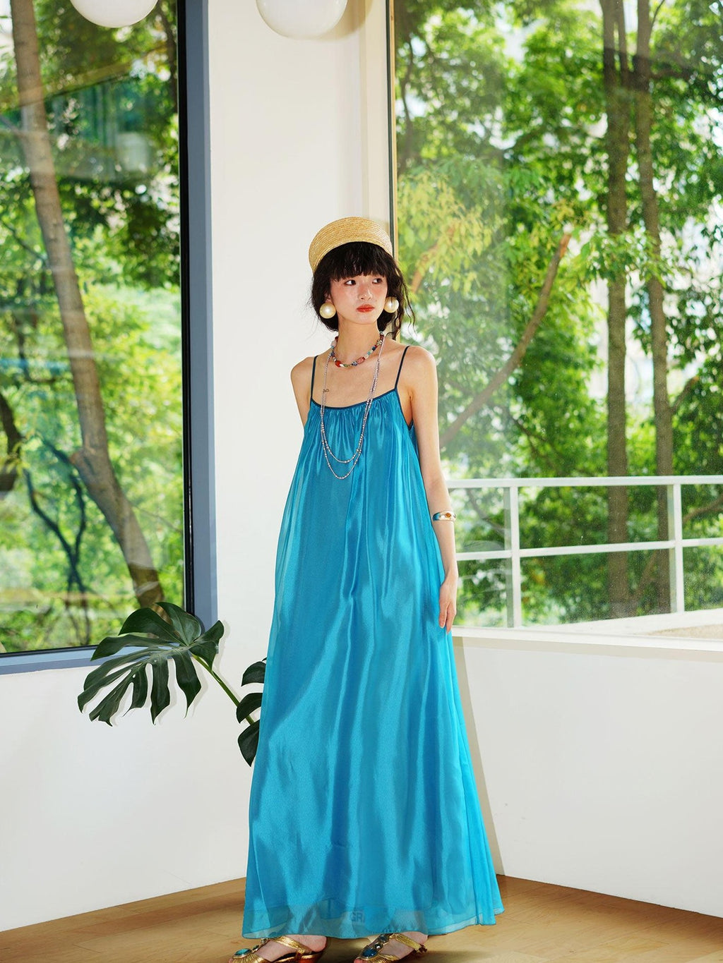 badtaste Flowing Pearlescent Strappy Puff Skirt Women's Tulle Slip Maxi Dresses