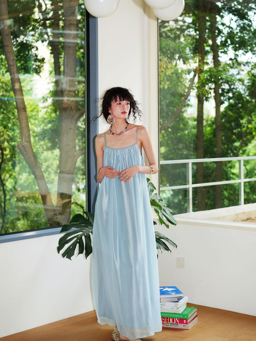 badtaste Flowing Pearlescent Strappy Puff Skirt Women's Tulle Slip Maxi Dresses