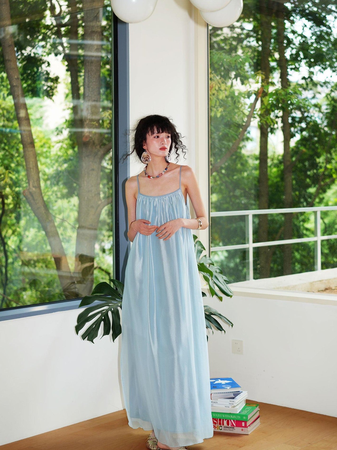 badtaste Flowing Pearlescent Strappy Puff Skirt Women's Tulle Slip Maxi Dresses