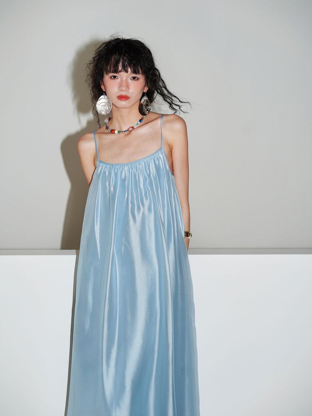 badtaste Flowing Pearlescent Strappy Puff Skirt Women's Tulle Slip Maxi Dresses