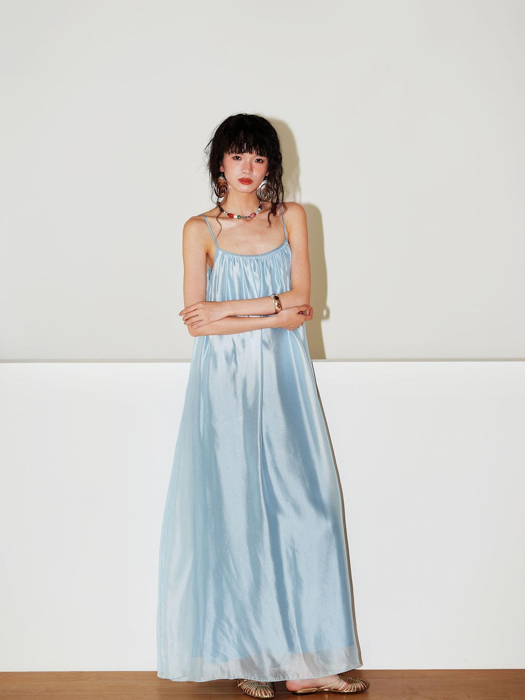 badtaste Flowing Pearlescent Strappy Puff Skirt Women's Tulle Slip Maxi Dresses