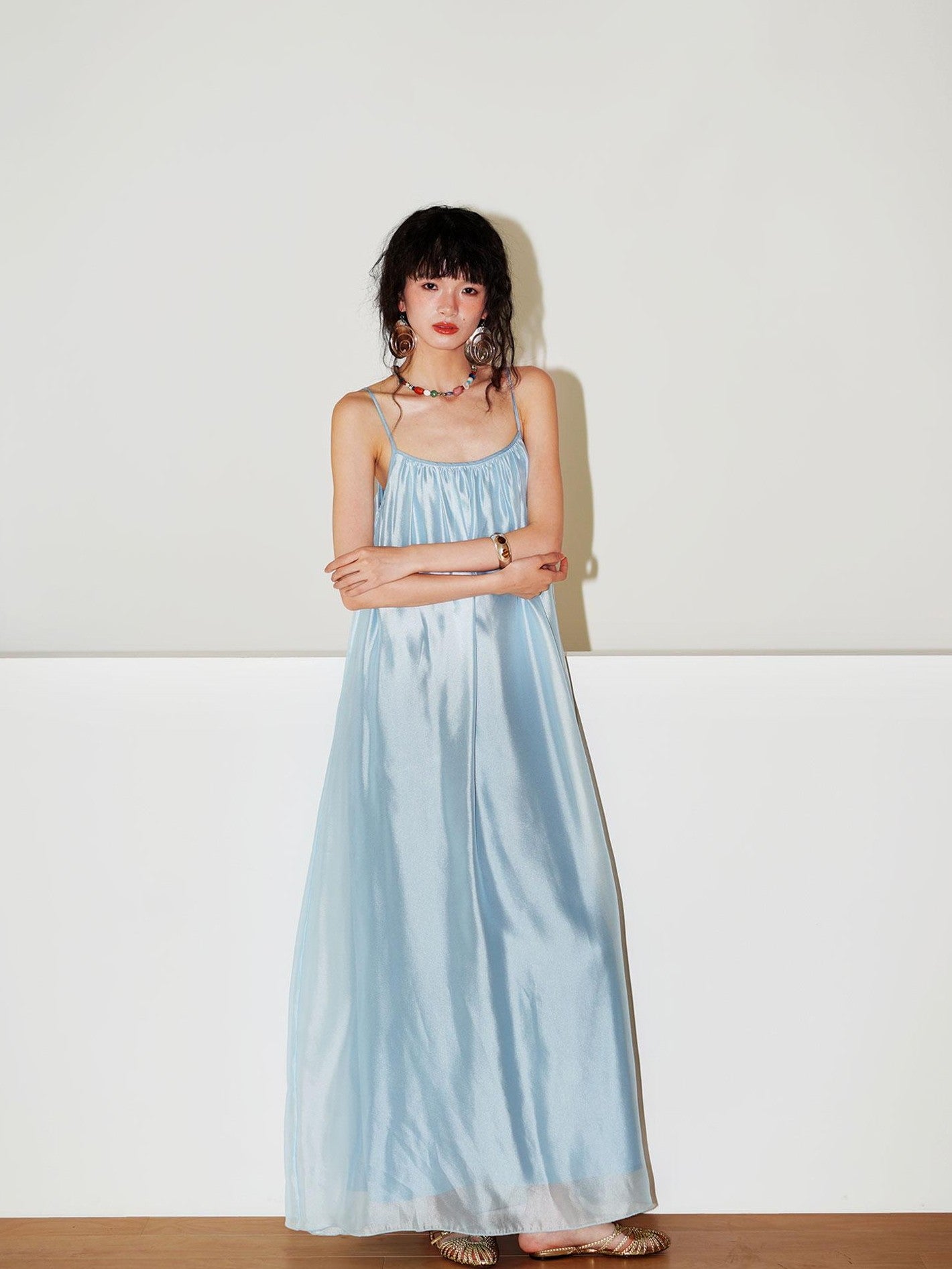 badtaste Flowing Pearlescent Strappy Puff Skirt Women's Tulle Slip Maxi Dresses