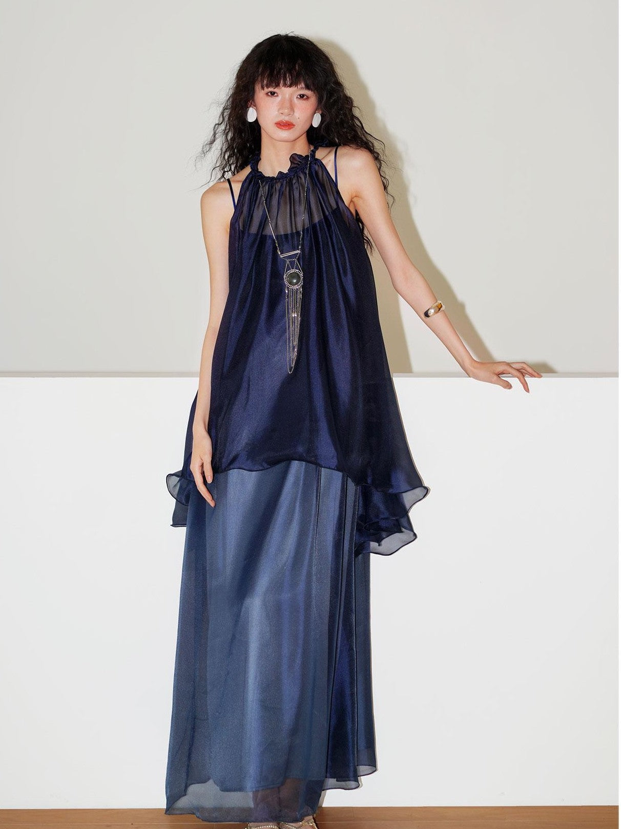 badtaste Flowing Pearlescent Strappy Puff Skirt Women's Tulle Slip Maxi Dresses
