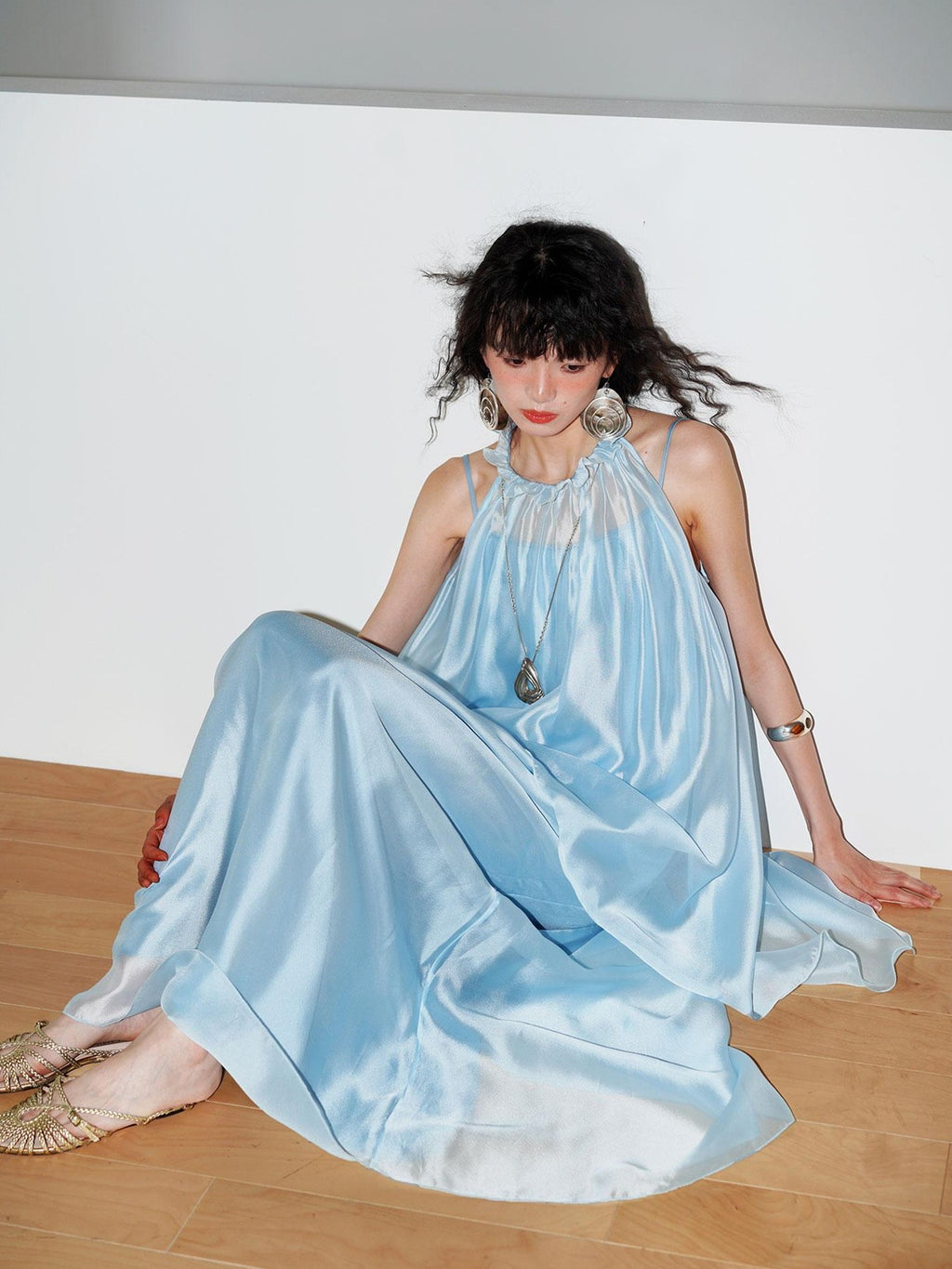 badtaste Flowing Pearlescent Strappy Puff Skirt Women's Tulle Slip Maxi Dresses