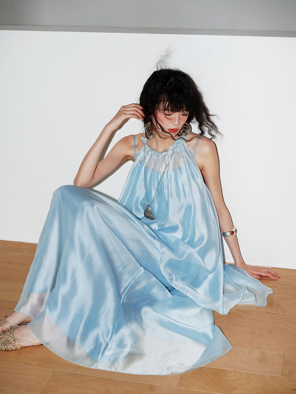 badtaste Flowing Pearlescent Strappy Puff Skirt Women's Tulle Slip Maxi Dresses