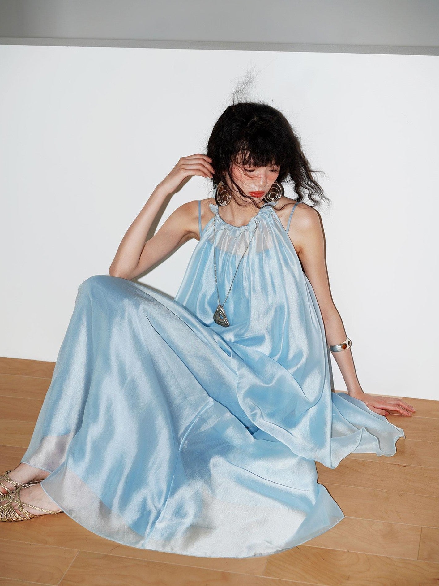 badtaste Flowing Pearlescent Strappy Puff Skirt Women's Tulle Slip Maxi Dresses