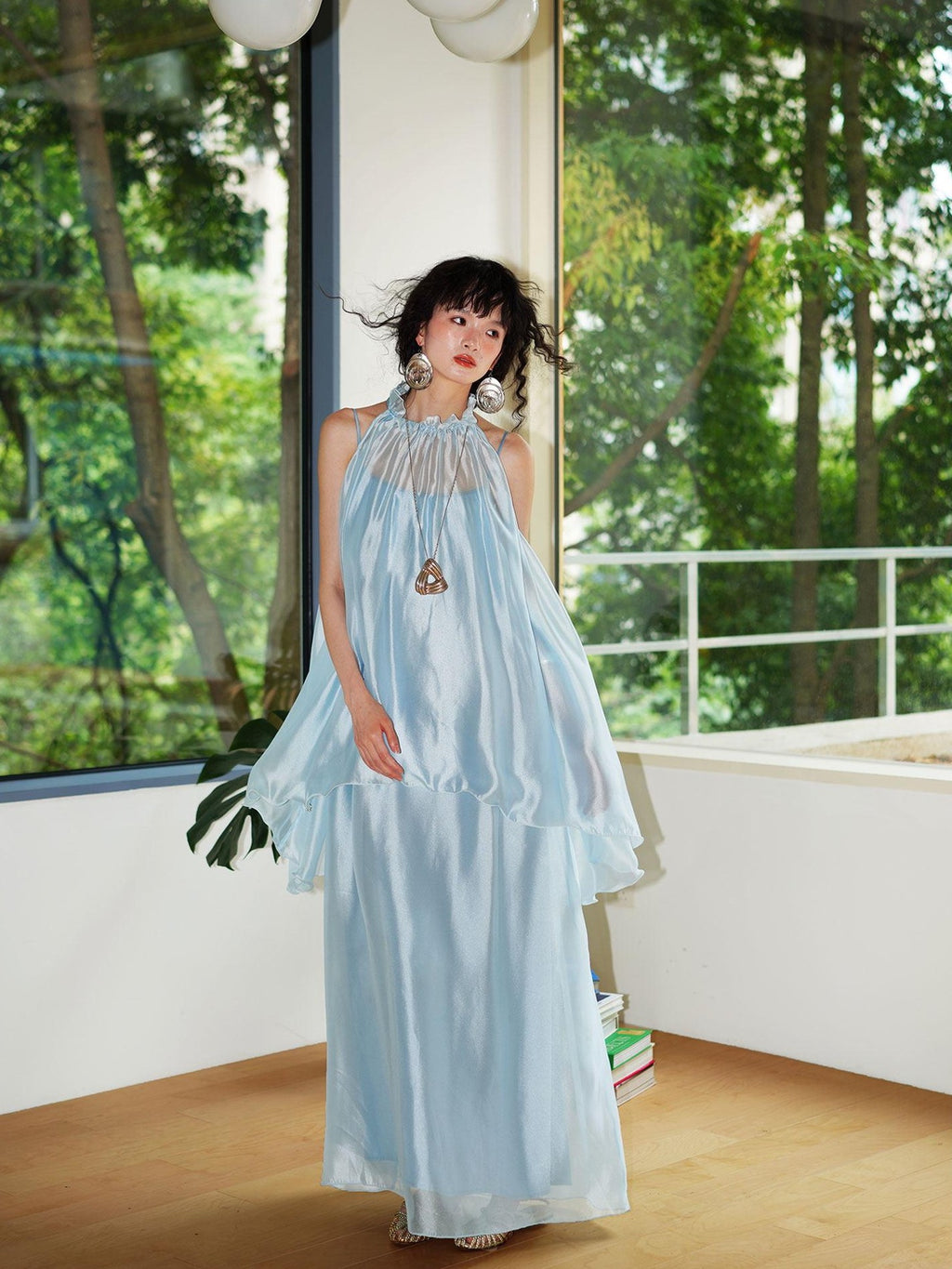 badtaste Flowing Pearlescent Strappy Puff Skirt Women's Tulle Slip Maxi Dresses
