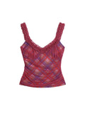 badtaste_Gingham_Pintuck_Ruffle_V-neck_Slim_Fit_Women's_Mesh_Tank_Tops_1057935113336_MISSTT